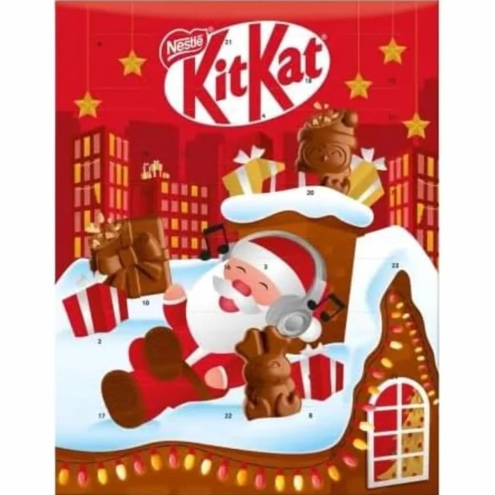 KitKat Świąteczny kalendarz adwentowy z mleczną czekoladą, 85 g, świąteczny smakołyk, czekoladki bożonarodzeniowe, czekoladki świąteczne