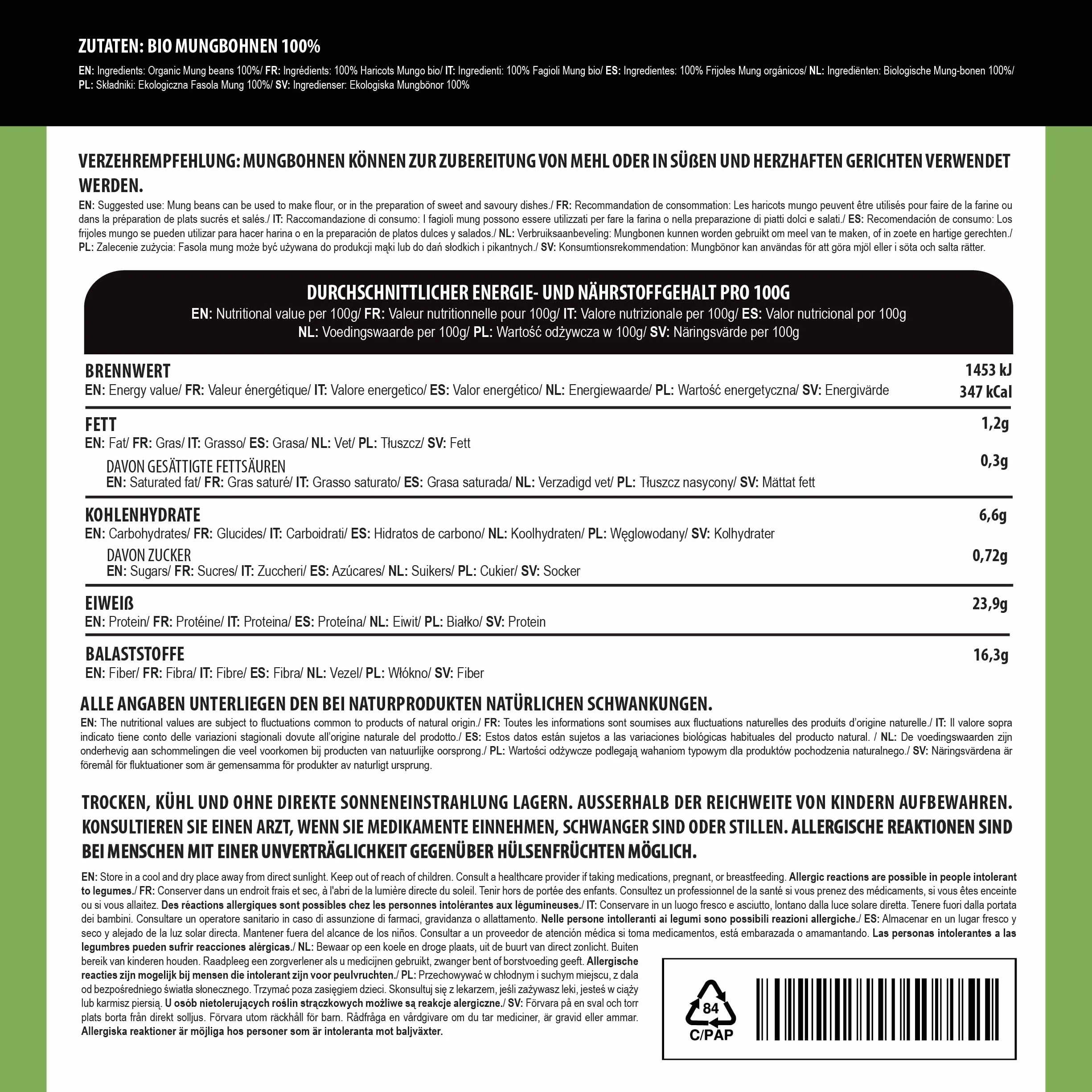 Alpi Nature Ekologiczna Fasola Mung 500g Bezglutenowa