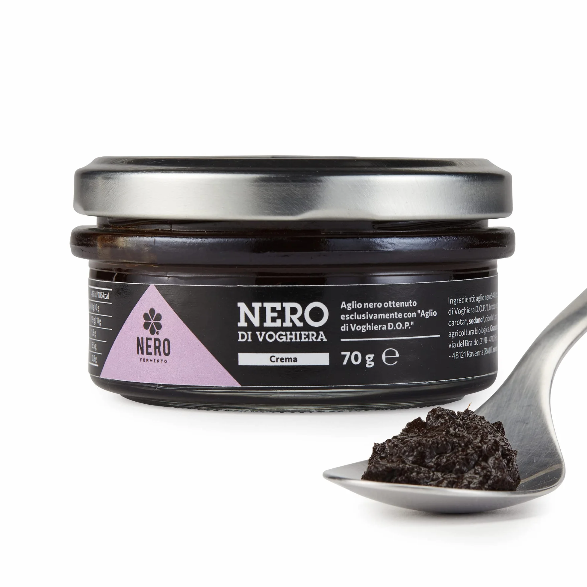 NERO FERMENTO NV krem do smarowania z czarnym czosnkiem, wyprodukowany z Voghiera Garlic D.O.P. 70 g, wyprodukowany we Włoszech, bogaty w przeciwutleniacze, bez konserwantów, doskonały z makaronem
