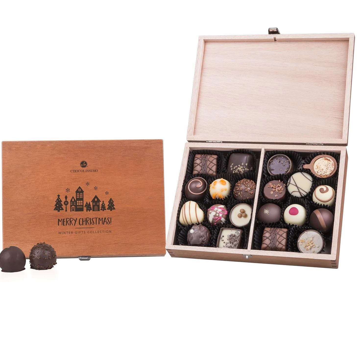 Świąteczne pralinki ChocoClassic 20 x- | czekolada | Boże Narodzenie | przyjęcie | prezent | dzieci | dla mężczyzn | dla kobiet | do domu | ozdoba | dekoracja | słodycze | pyszne | wykwintne | Wigilia | pralinki| pudełko | szkatułka