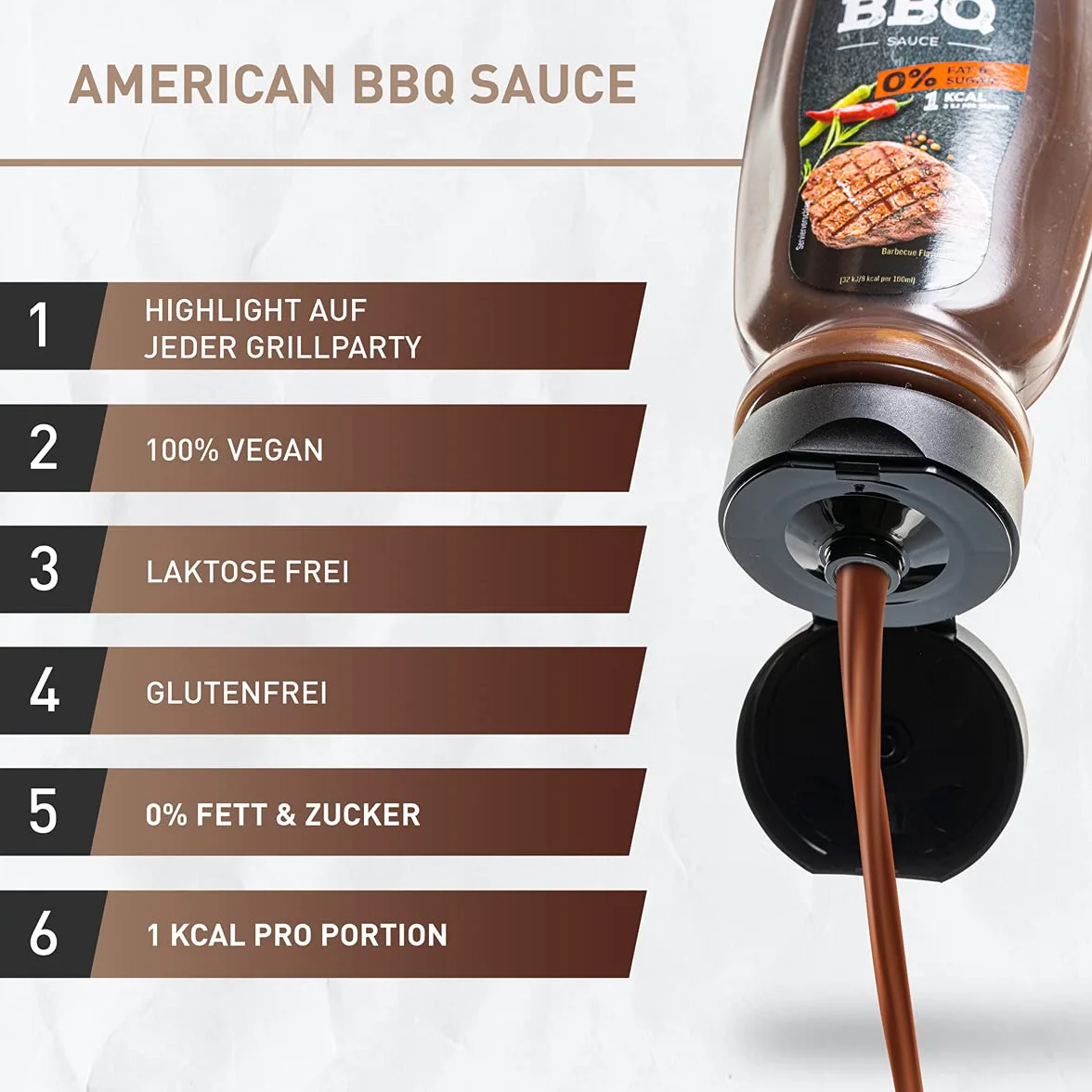 MNIEJ CUKRU I NIEBIEŻO TŁUSZCZONY - Sos Body Attack BBQ zawiera zarówno 0% cukru, jak i 0% tłuszczu. Dzięki temu nasz sos idealnie nadaje się do każdej diety.