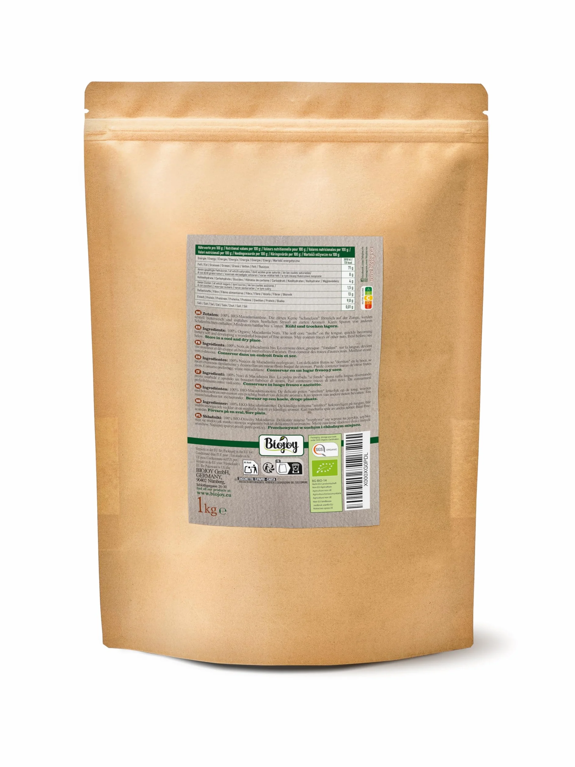 Biojoy BIO-Orzechy macadamia surowe nieprażone niesolone 1 kg