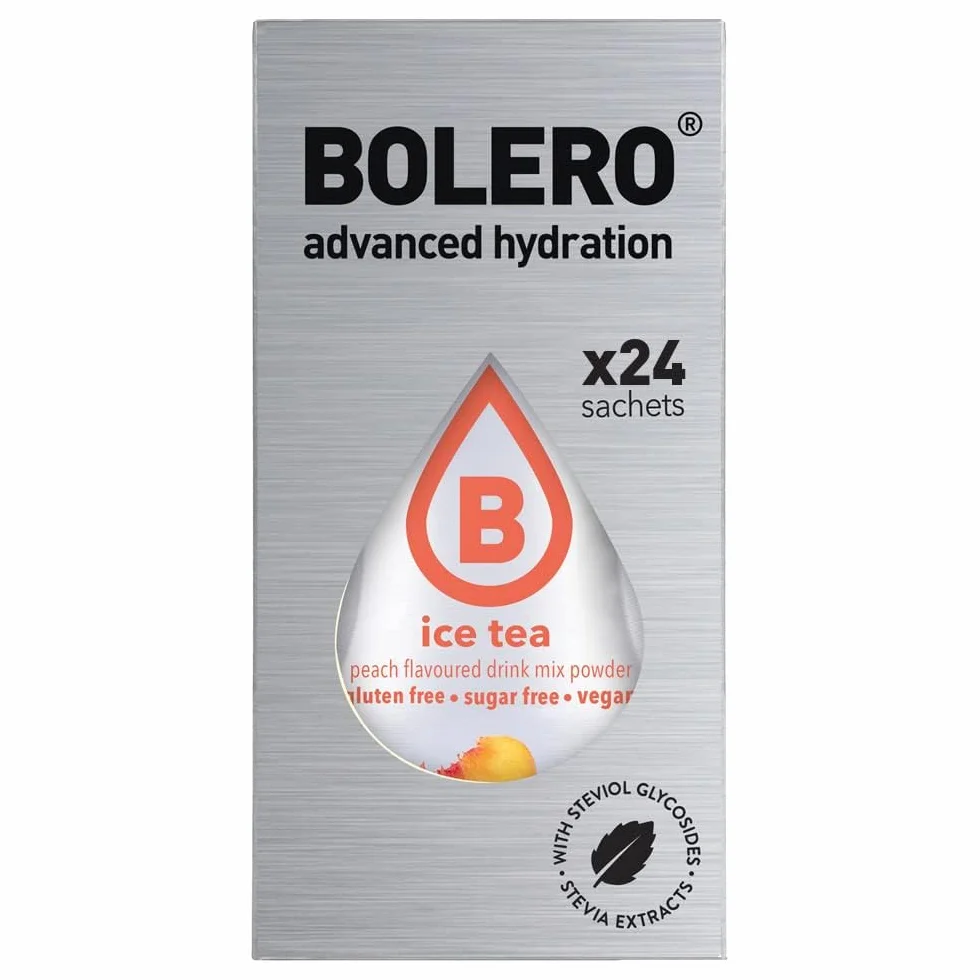 Bolero napój 24 saszetki 3 g kije owocowe przygotowany proszek rozpuszczalny do świeżego napoju w wodzie produkt, 72 g słodzony stewii (Ice Tea Peach)