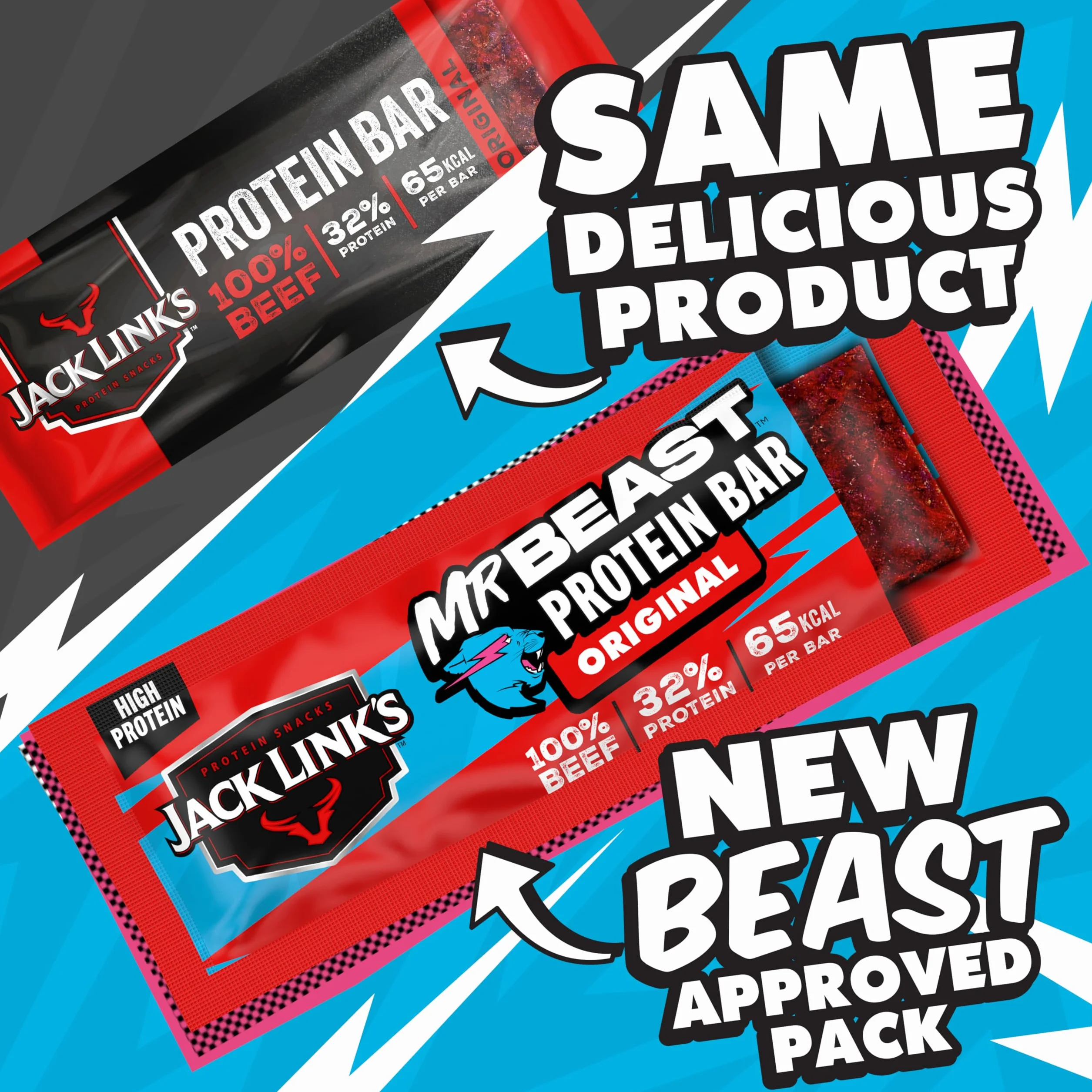 Jack Link's Original Proteinowy Baton z Wołowiny, Niskowęglowodanowe Batony Białkowe, Wysokobiałkowa Przekąska (14 x 22.5 G)