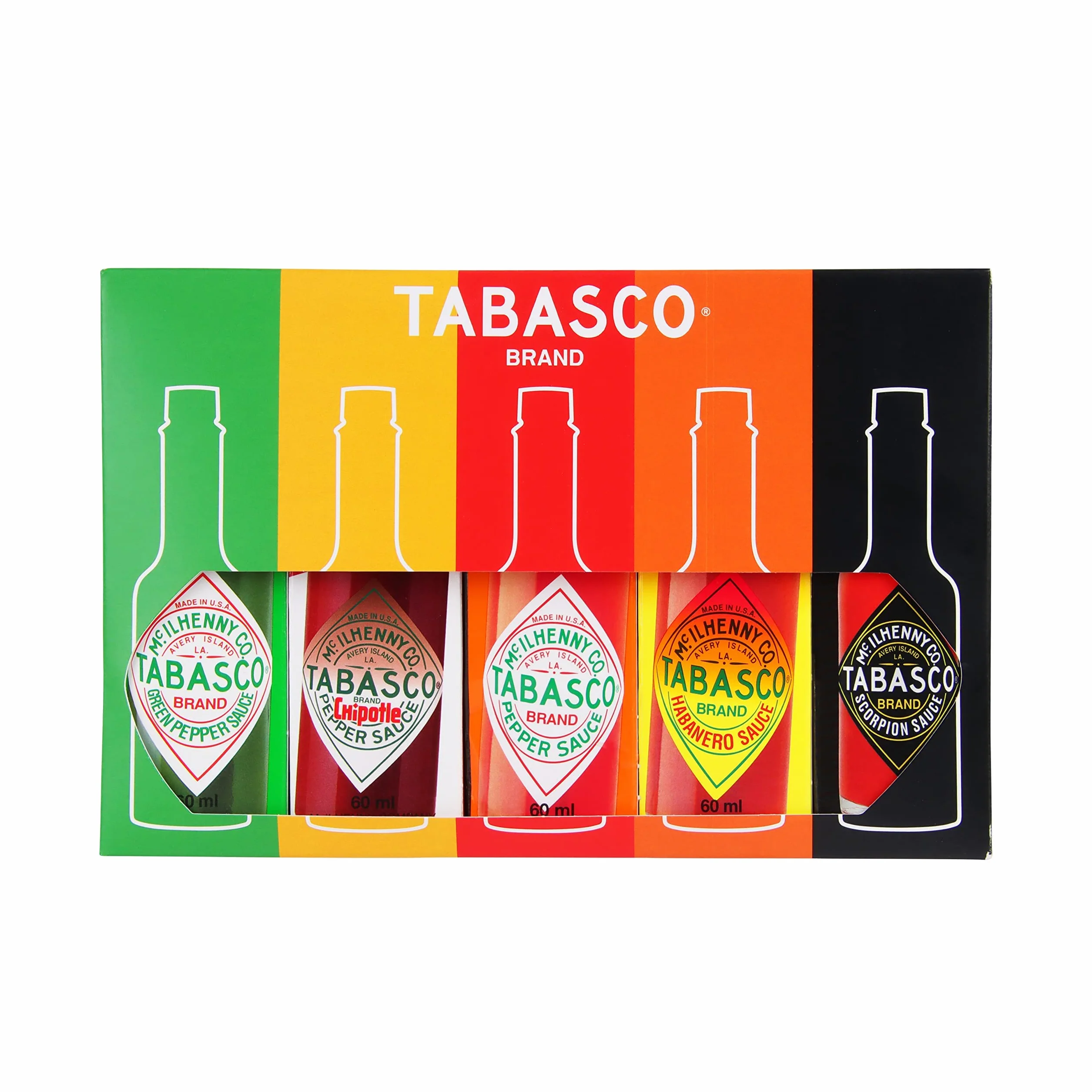 Tabasco Oryginalny zestaw upominkowy sosów Deluxe, 5 różnych smaków (5 x 60 ml), naturalne składniki
