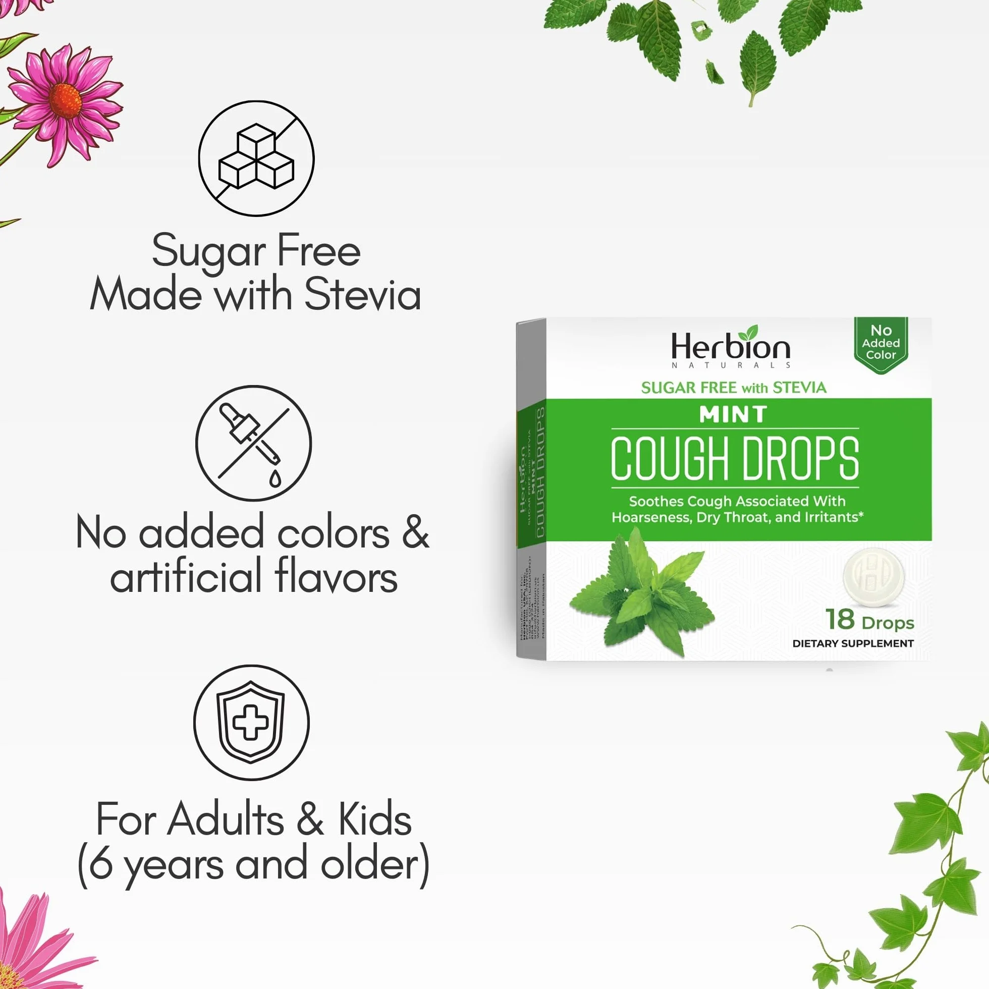 Herbion Naturals krople na kaszel bez cukru o naturalnym smaku mięty – 18 tabletek do ssania – 48 sztuk 846 tabletek do ssania.