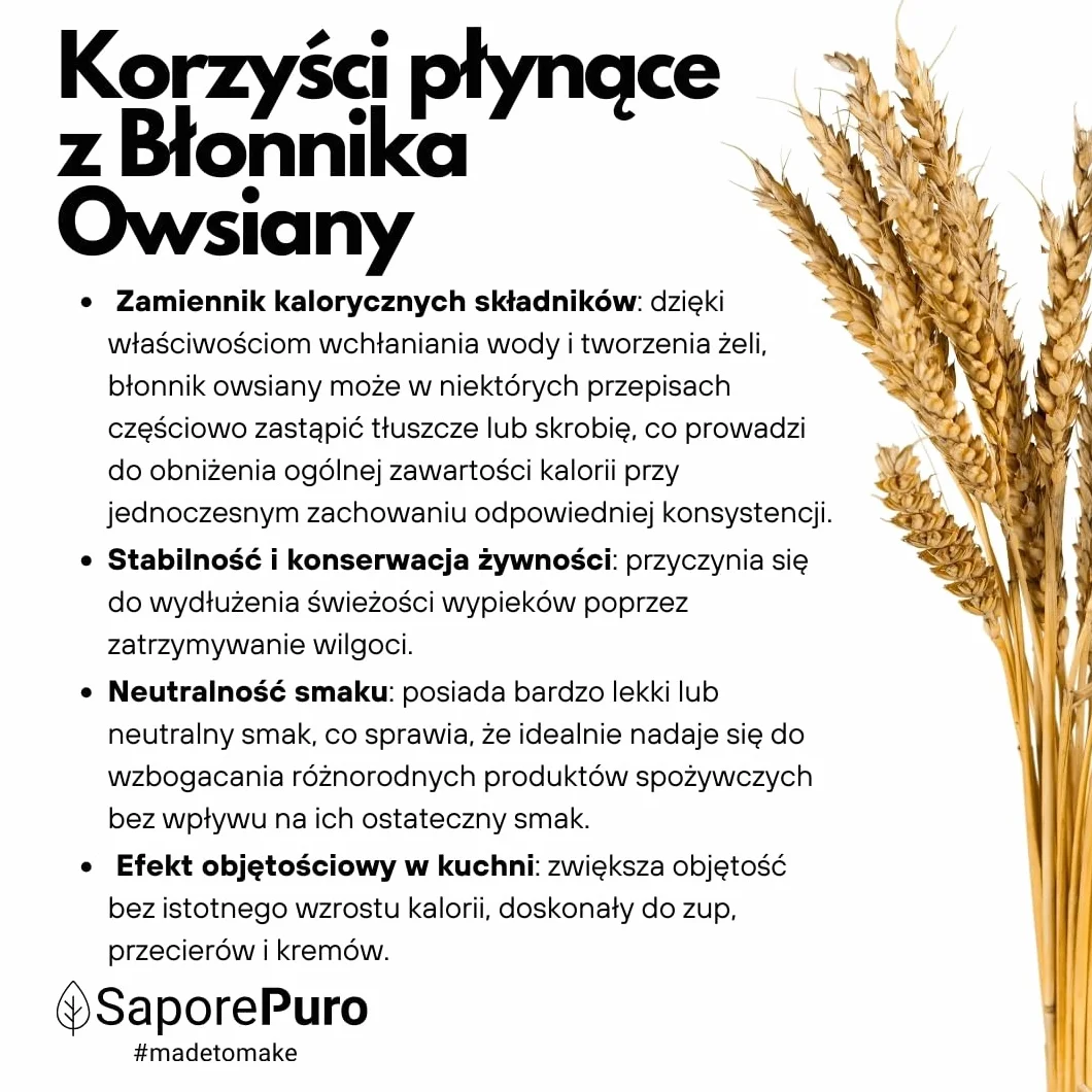 SaporePuro Błonnik Owsiany w proszku - 500 gr - Bezglutenowy - Naturalne źródło błonnika
