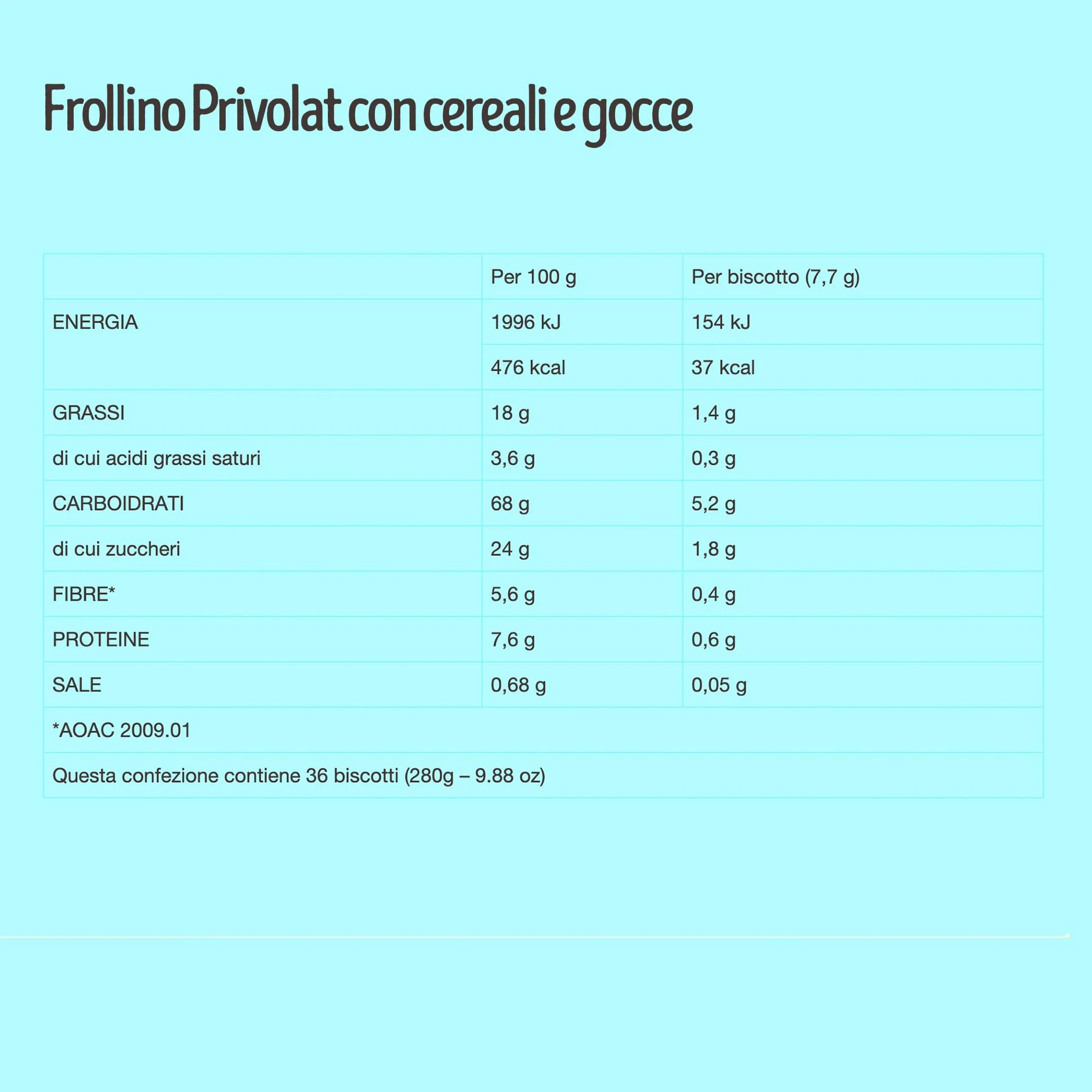 Misura Privolat Biscotti con Cereali e Gocce di Cioccolato | Senza Latte e Uova | Farina da Filiera Italiana | Confezione in Carta Certificata FSC | 6 Porzioni da 6 Biscotti