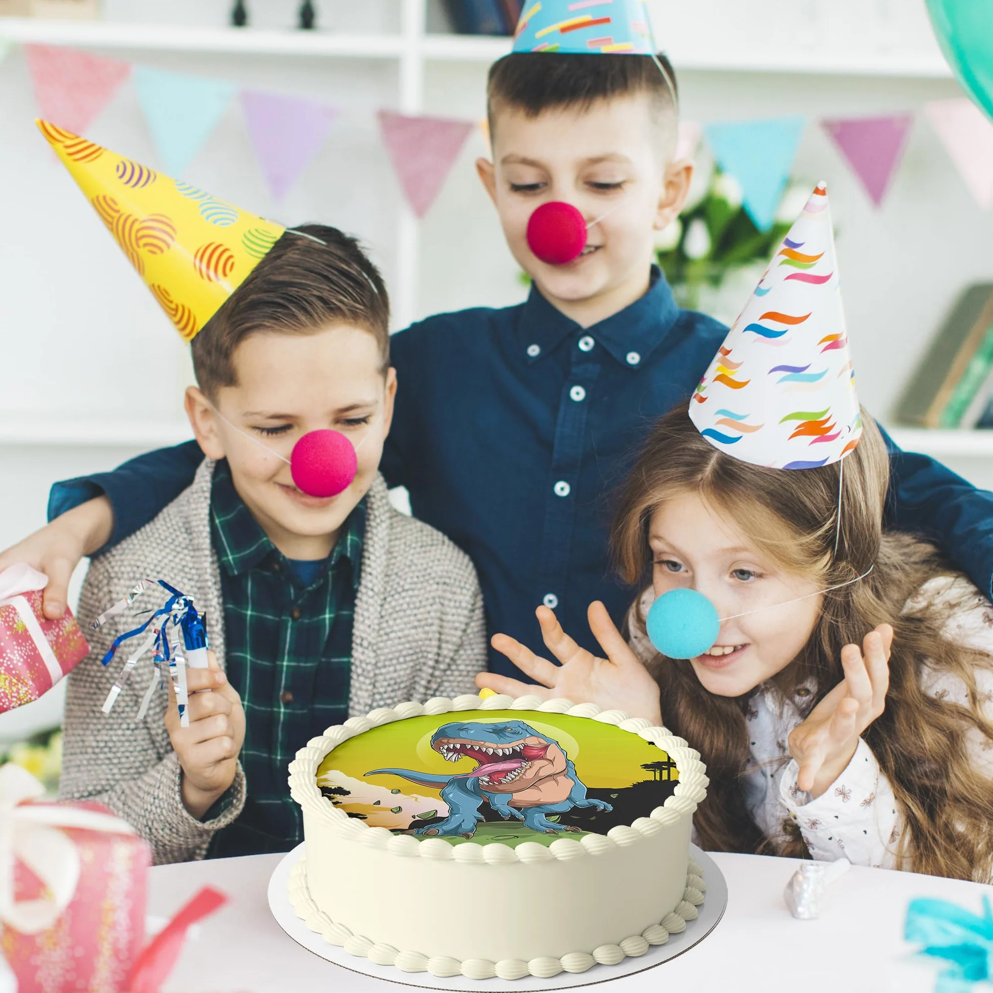 J&M DECO Opłatek na tort Dinozaury Ø20 cm – jadalna dekoracja urodzinowa z motywem dinozaurów – topper prehistoryczny dla dzieci – bezglutenowy i wegański
