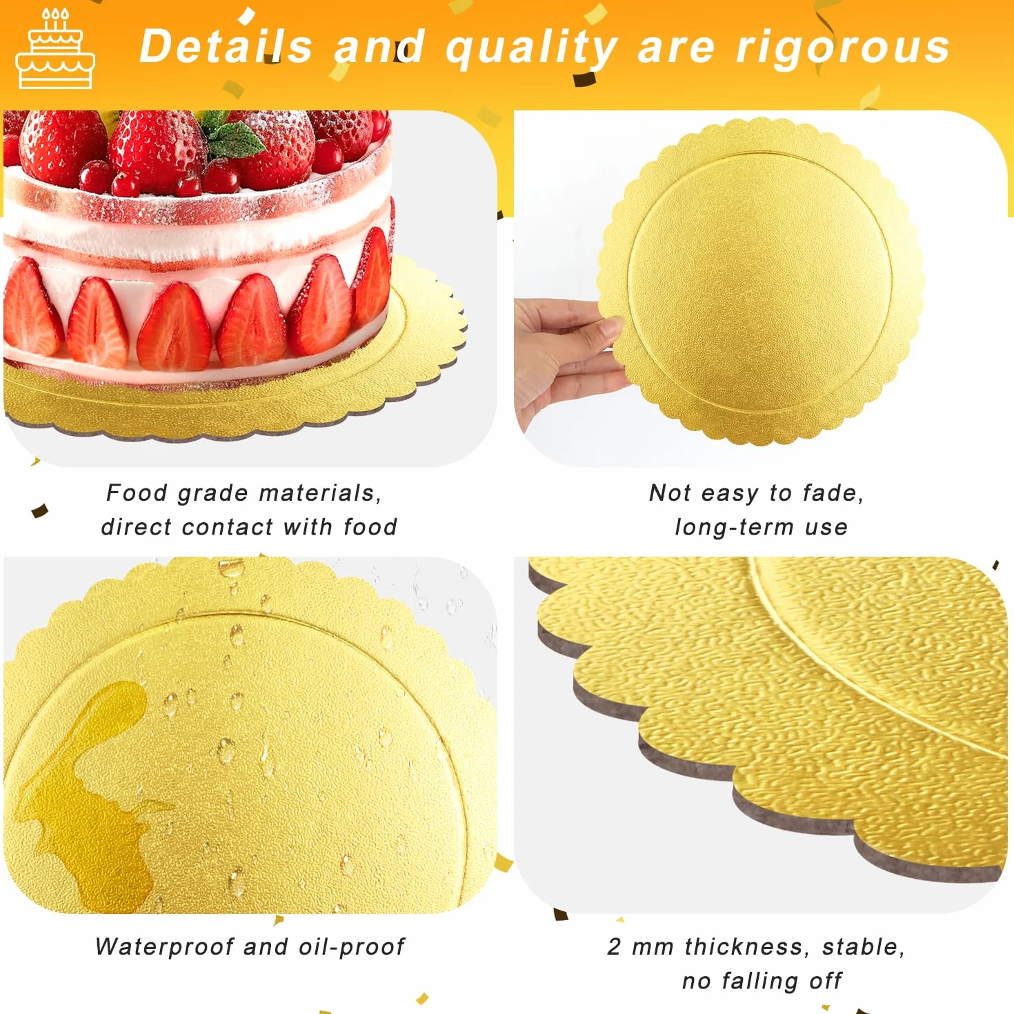 Podkładki pod tort 25 cm Podkładki pod tort okrągłe 6 sztuk Kuchenne płyty kartonowe z papieru ponownego użycia Podkładki pod tort do transportu ciast i tortów złote (10 cali złote)