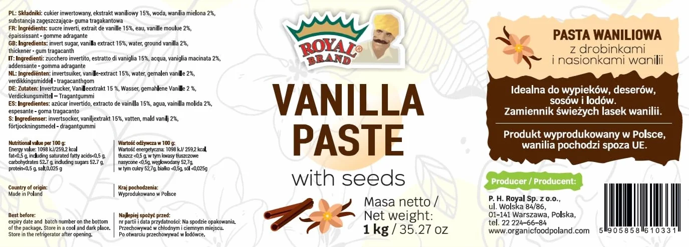Royal Brand Pasta waniliowa Bourbon 1 kg Wanilia Gourmet