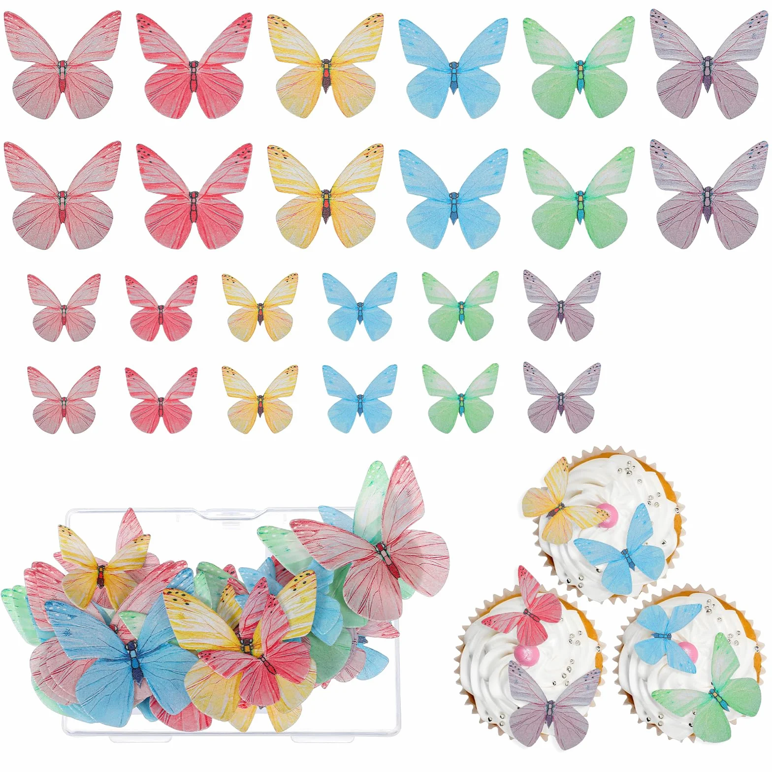 Zestaw 72 dekoracji na tort motyle 3 rozmiary różne kolory na wesele przyjęcie urodzinowe