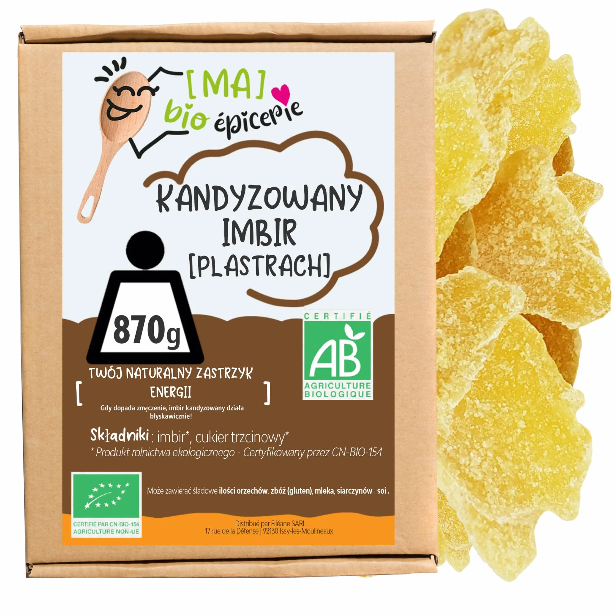 Kandyzowany imbir bio słupki 940g Certyfikat Bio