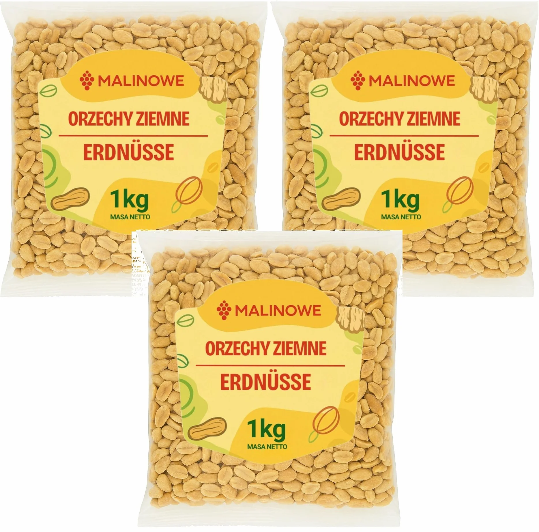 Malinowe ORZECHY ZIEMNE 3x1kg Zestaw Prażone Bez Soli