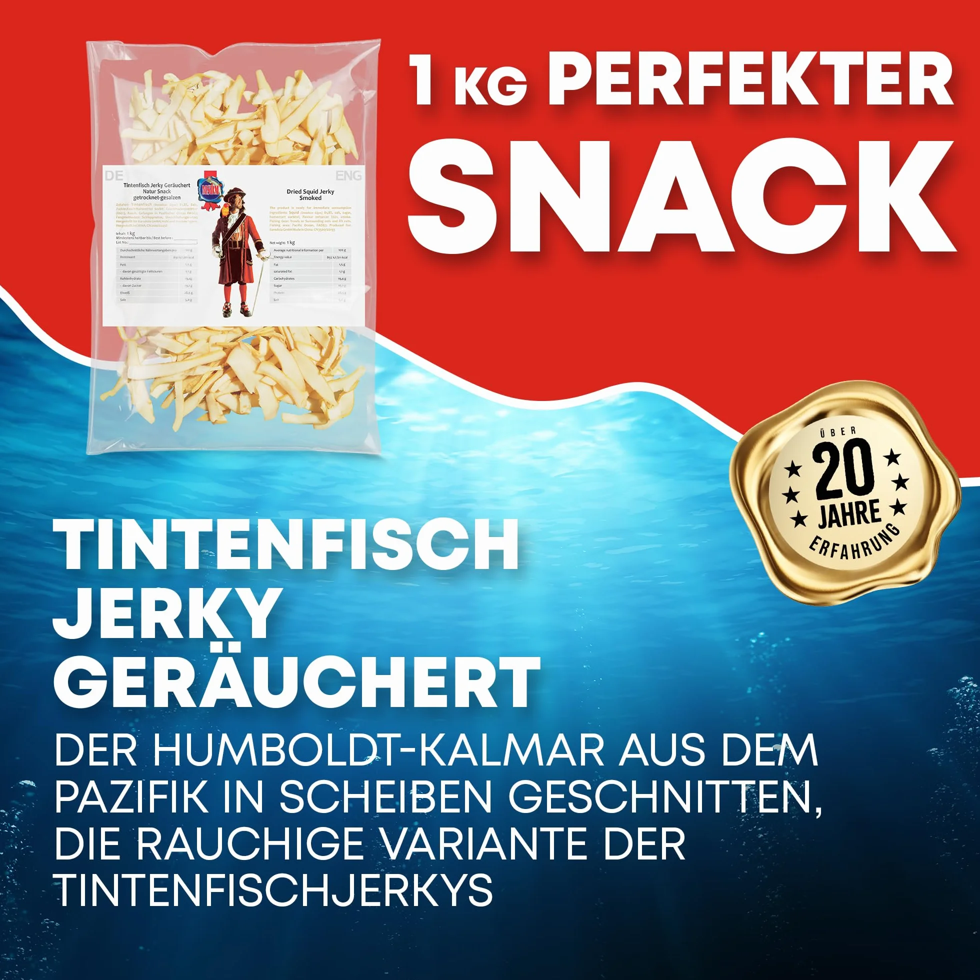Kałamarnica wędzona 1 kg XXL opakowanie ryba Jerky High Protein przekąski suszona Omega 3 wołowina suszone mięso chipsy alternatywa