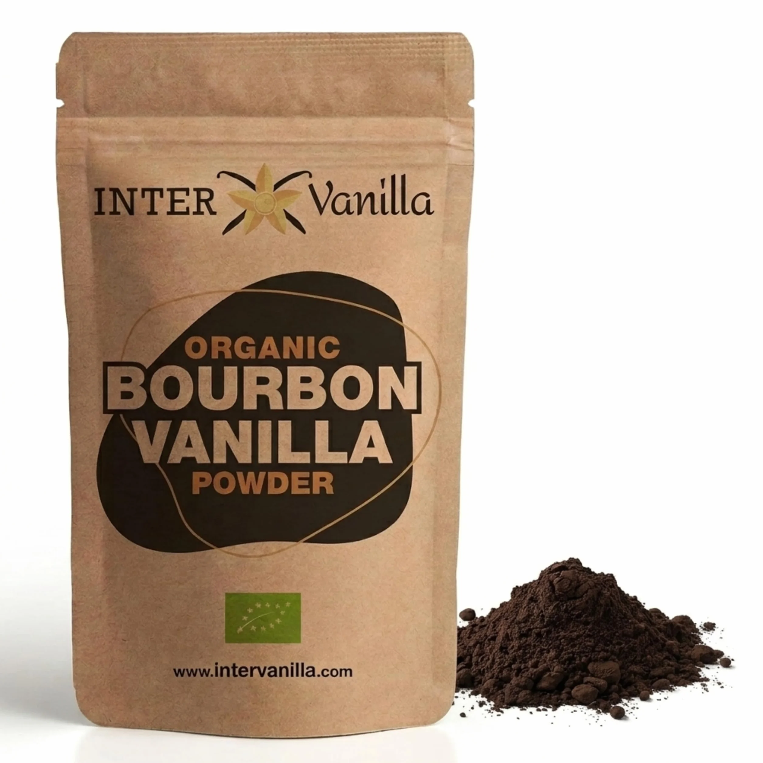 InterVanilla BIO Bourbon proszek waniliowy, 25g zmielonego proszku wanilii Bourbon. Proszek waniliowy z Madagaskaru. Zmielona wanilia bez dodatków