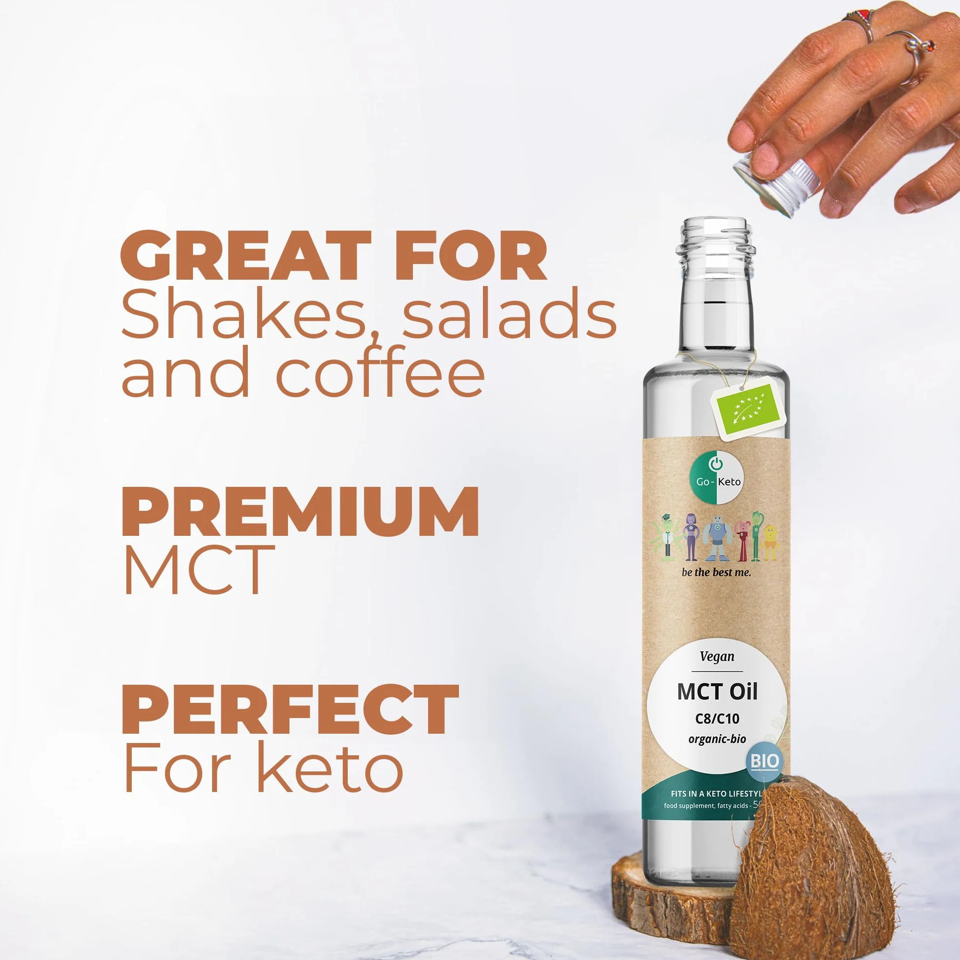 Go-Keto BIO MCT Oil 500ml – Organiczny Olej MCT C8/C10 z BIO Oleju Kokosowego, Wegański, Low Carb