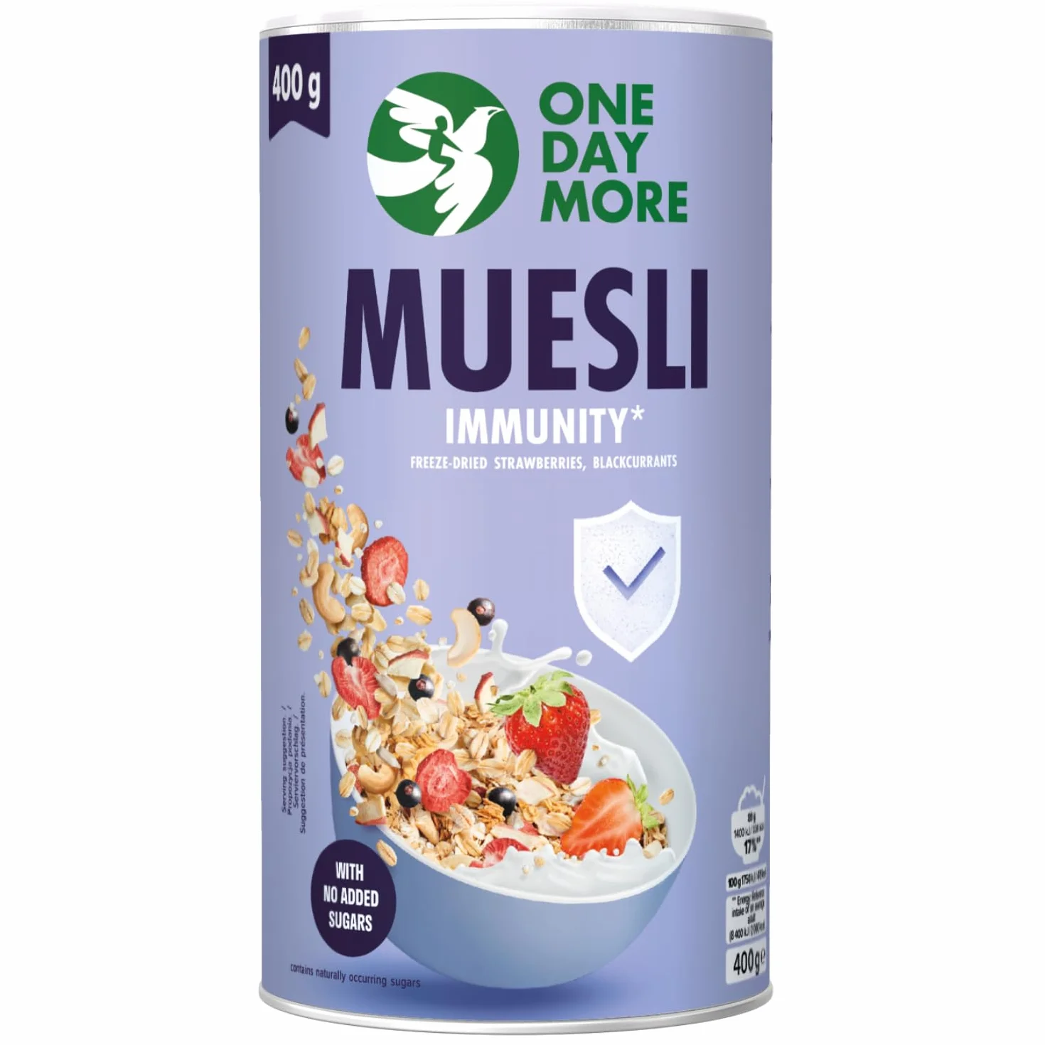 OneDayMore Musli Odpornościowe | 400 g | Z liofilizowanymi truskawkami i czarnymi porzeczkami | Wysoka zawartość błonnika | Wspiera odporność i układ trawienny