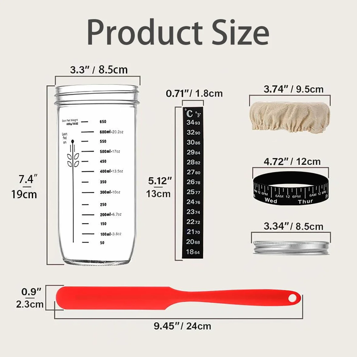 Zestaw do rozpoczynania zakwasu, 730ML szklanka do zakwasu, szklanka do fermentacji, szklanka na zakwas, z łopatką i termometrem, pokrój i metalowa pokrywa, akcesoria do pieczenia w domu