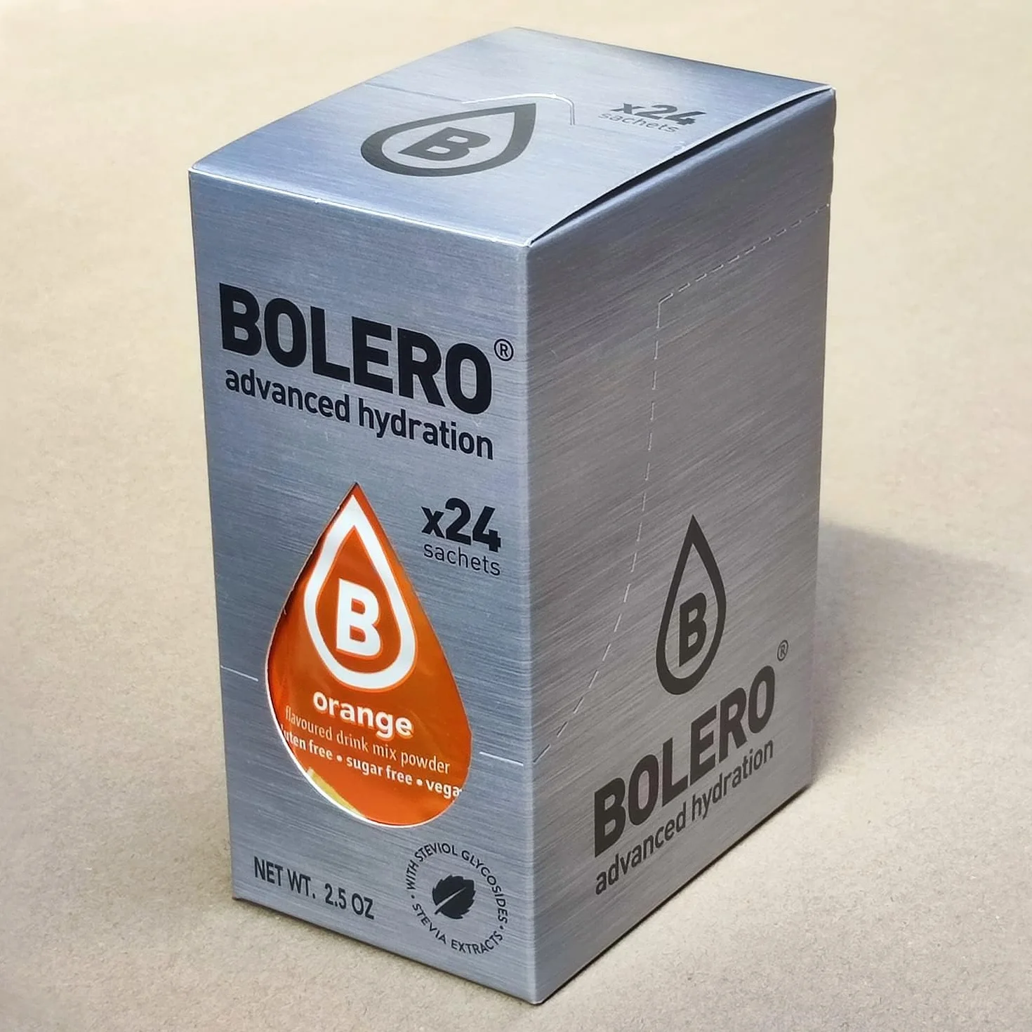 Bolero ORANGE 24x3g | Proszek do napojów bez cukru, słodzony stewią + witamina C | odpowiedni dla dzieci, sportowców i diabetyków | bezglutenowy i przyjazny dla wegan