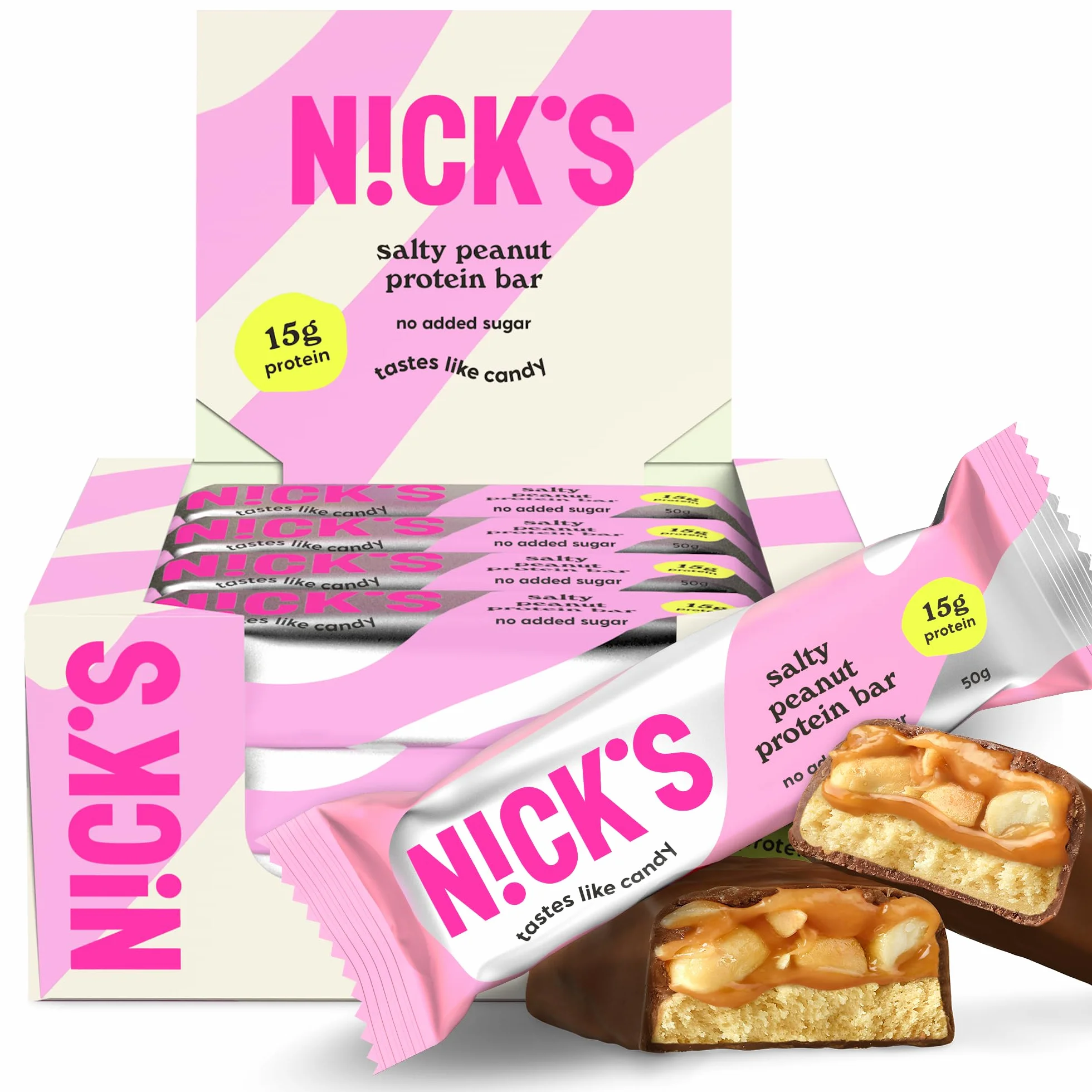 NICKS Keto Batony Proteinowe Karmel orzechowy, 15 g białka, mało kalorii, bez cukru i glutenu (12 x 50g)
