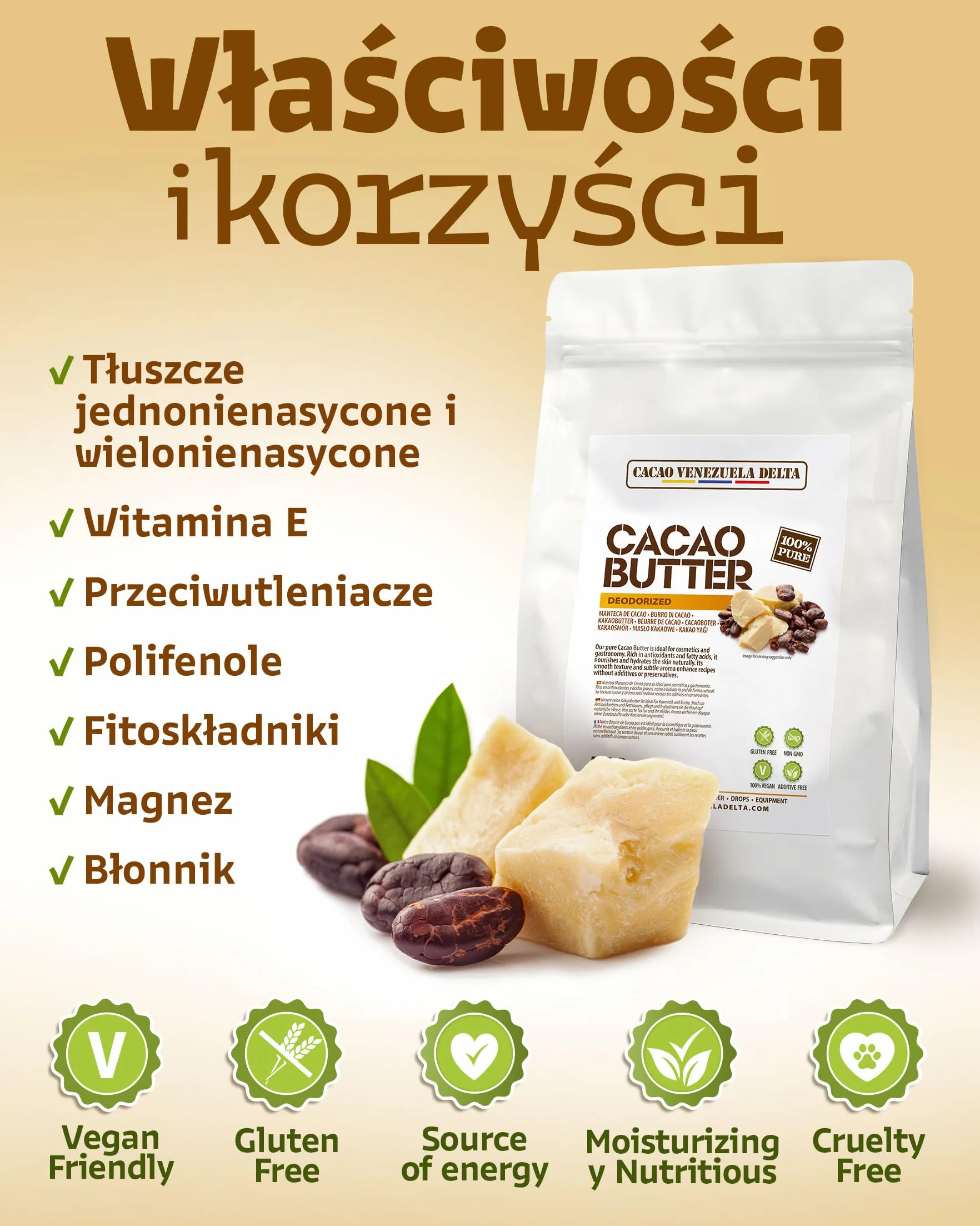 Masło kakaowe Cacao Venezuela Delta 250 g dezodoryzowane