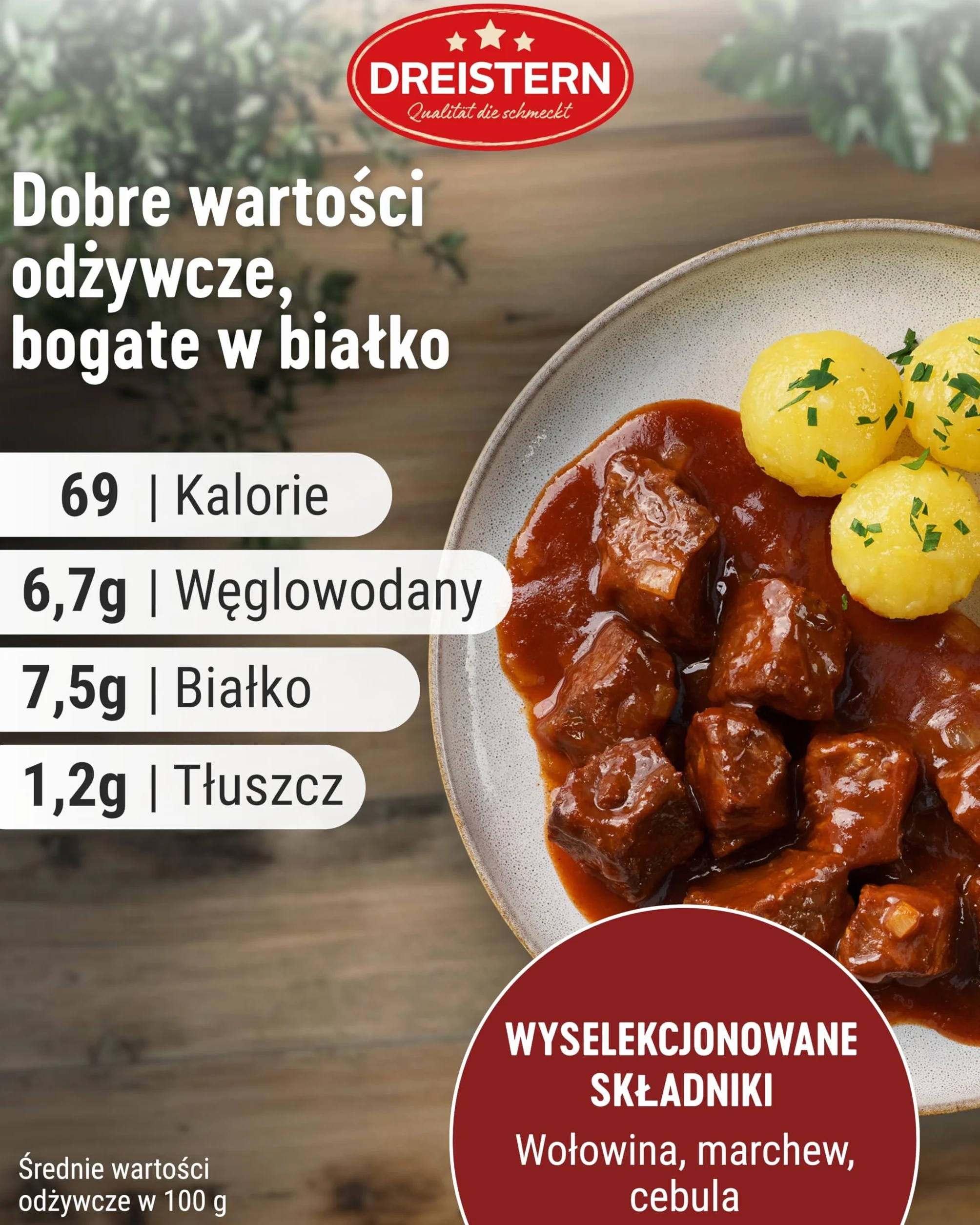 DREISTERN Gulasz wołowy z obfitym sosem | danie gotowe | pyszny gulasz w blaszanym pudełku nadającym się do recyklingu | delikatna wołowina - jakość, która dobrze smakuje