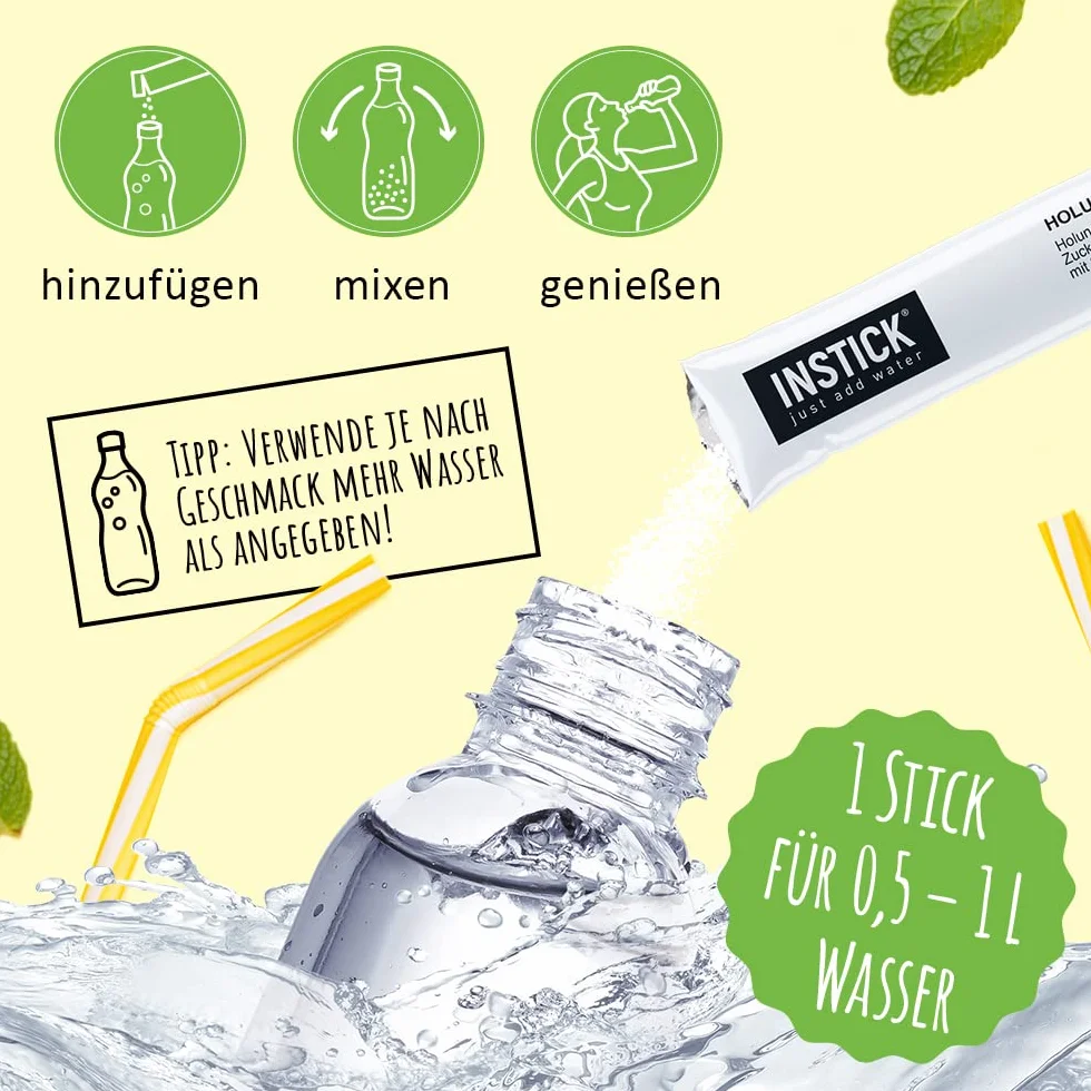 Instick Napój instant bez cukru (mrożona herbata brzoskwiniowa) – 1 opakowanie, na 12 x 0,5-1 l, wegański napój w proszku, niskokaloryczny i witamina C, proszek instant