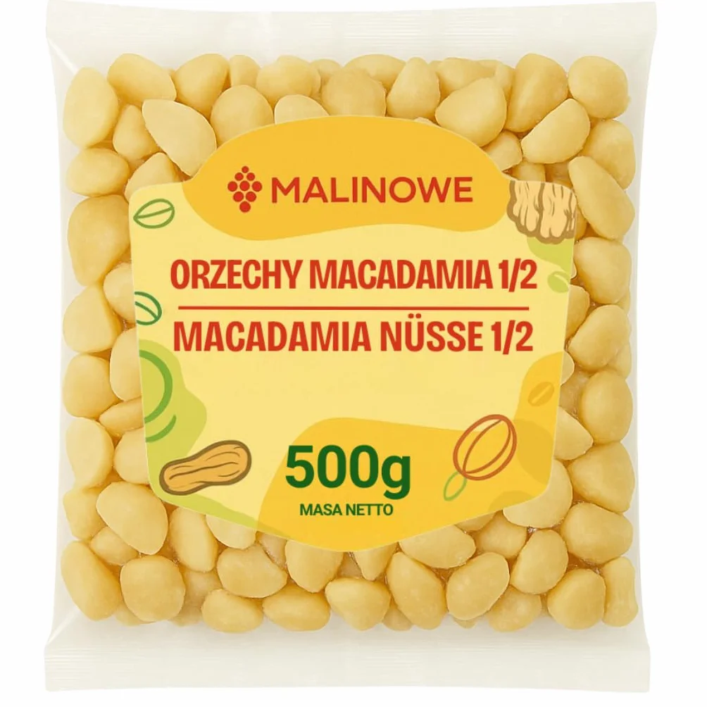 Malinowe ORZECHY MACADAMIA POŁÓWKI 500g Makadamia Naturalne Bakalie