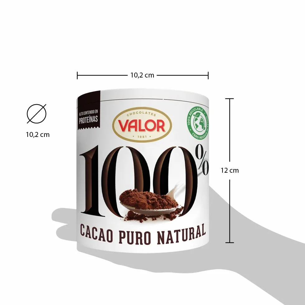 Valor - Cacao puro natural 100% rozpuszczalny en polvo. Sin Azúcares Añadidos. Sin glúten. Intenso sabor y aroma. 100% naturalny. Sol