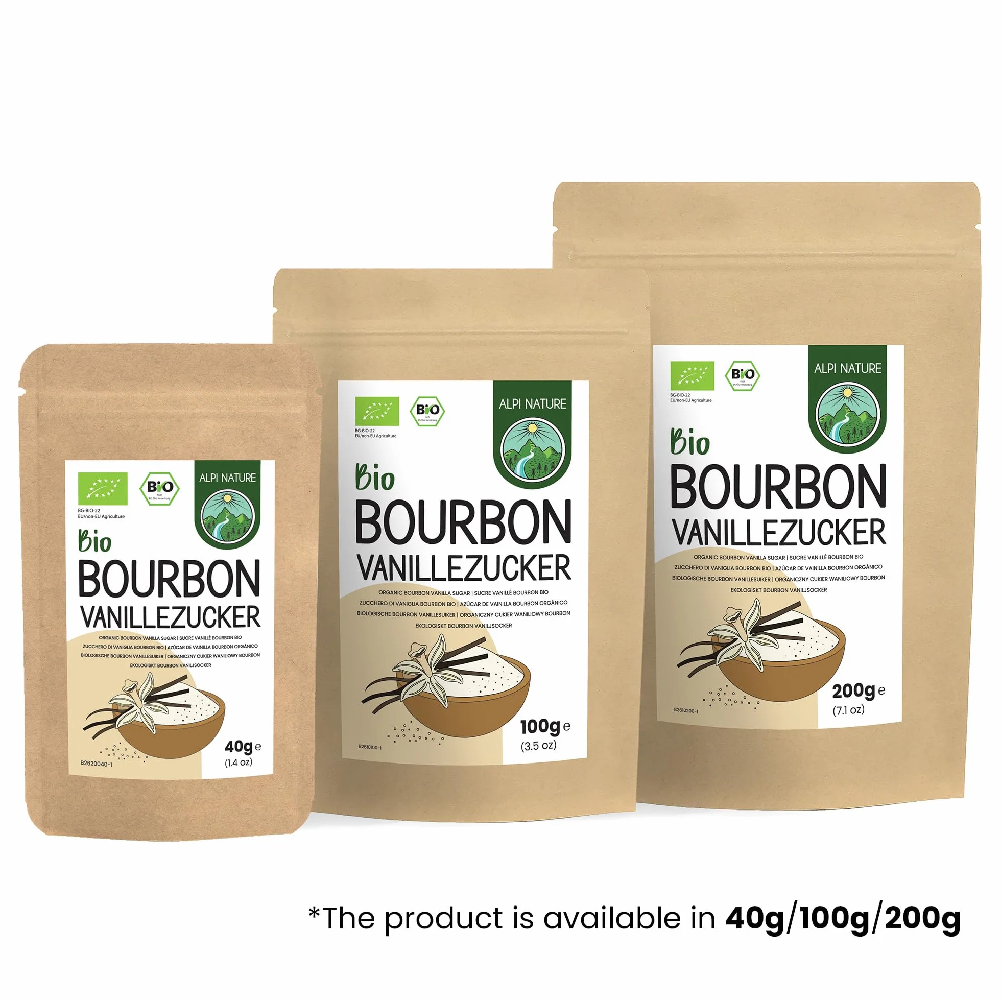 Alpi Nature Ekologiczny Cukier Waniliowy Bourbon 100g, Premium Mieszanka Cukru Pudru i Wanilią z Madagaskaru