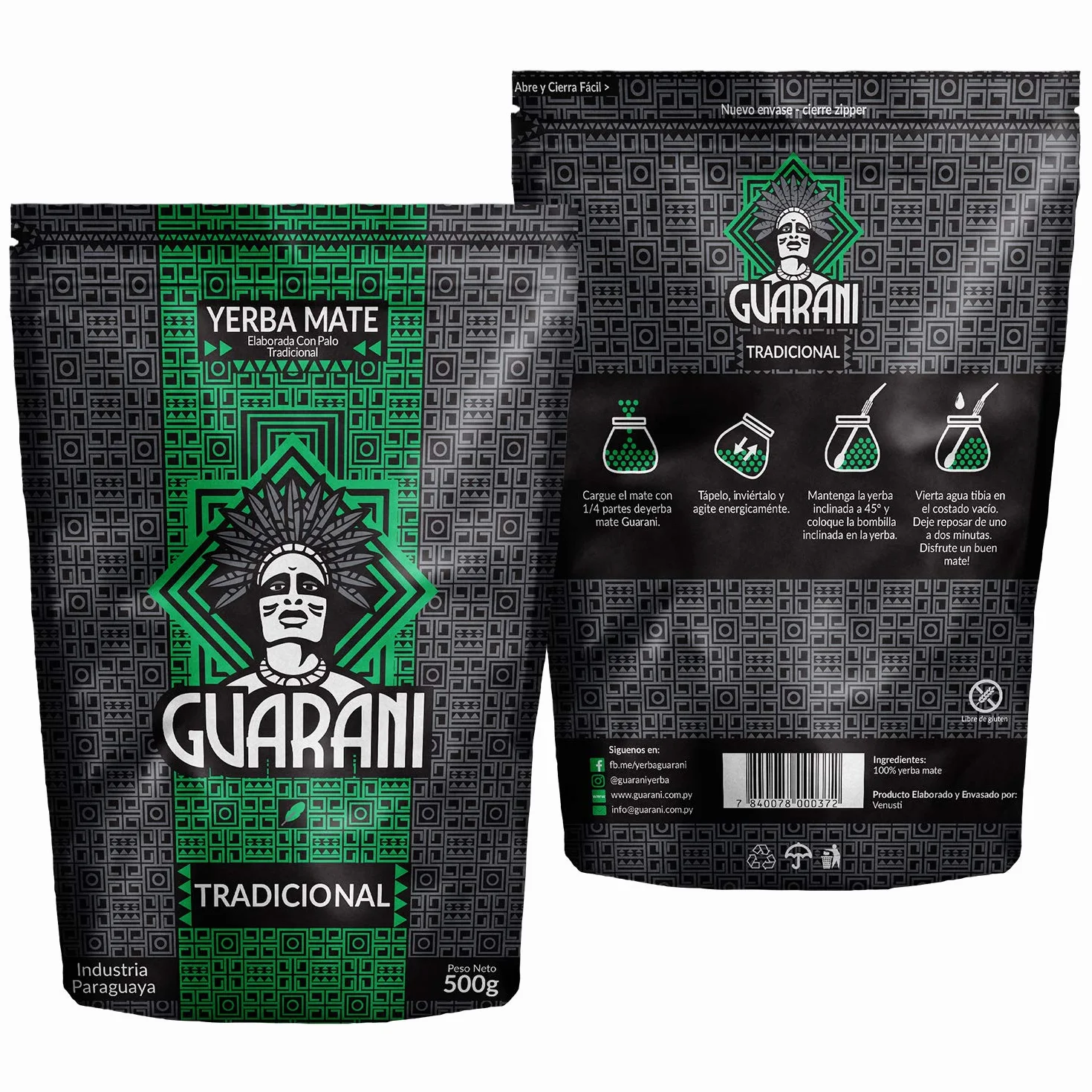 Guarani Elaborada 0,5 kg | Klasyczna yerba mate z Paragwaju 500 g | Szlachetnie goryczkowy aromat | Bardzo duża dawka kofeiny | Orzeźwiająca herbata yerba mate z Paragwaju