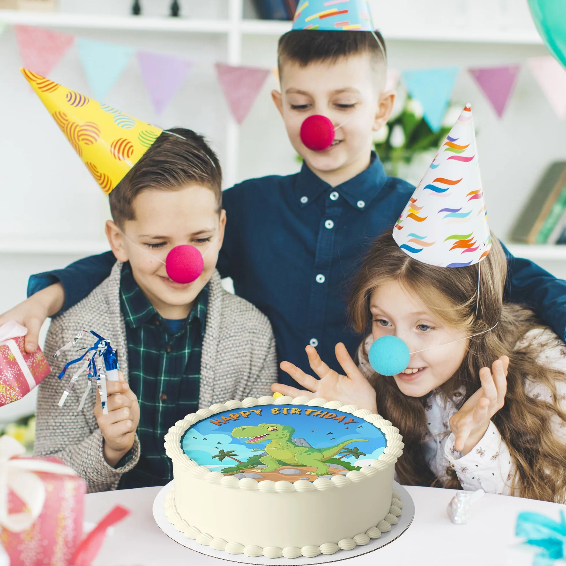 J&M DECO Nakładka na tort Dino – jadalne dinozaury dekoracja tortu Ø 20 cm – kolorowy obraz na tort na urodziny dziecka – gotowa do użycia na papierze cukrowym – Made in EU