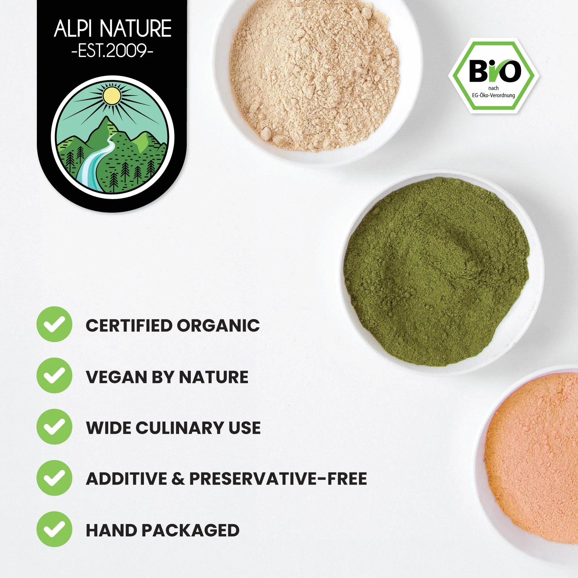 Alpi Nature Ekologiczna Matcha w Proszku 50g, Japońska Zielona Herbata Matcha Klasy Premium, Naturalnie Zawierająca Kofeinę