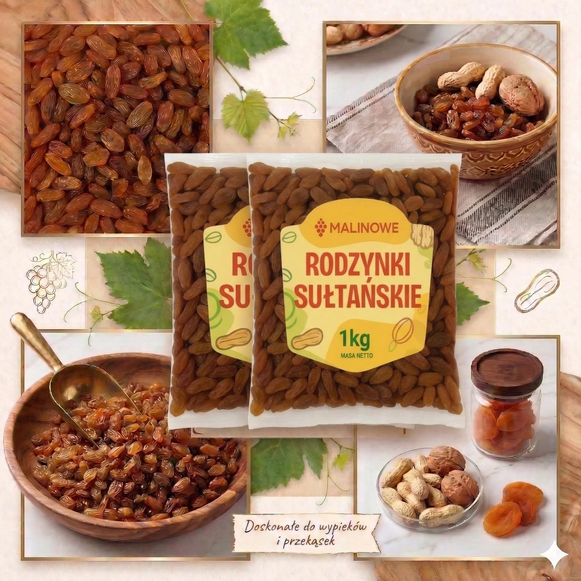 Malinowe RODZYNKI SUŁTAŃSKIE 2x1kg Zestaw Super Jakość