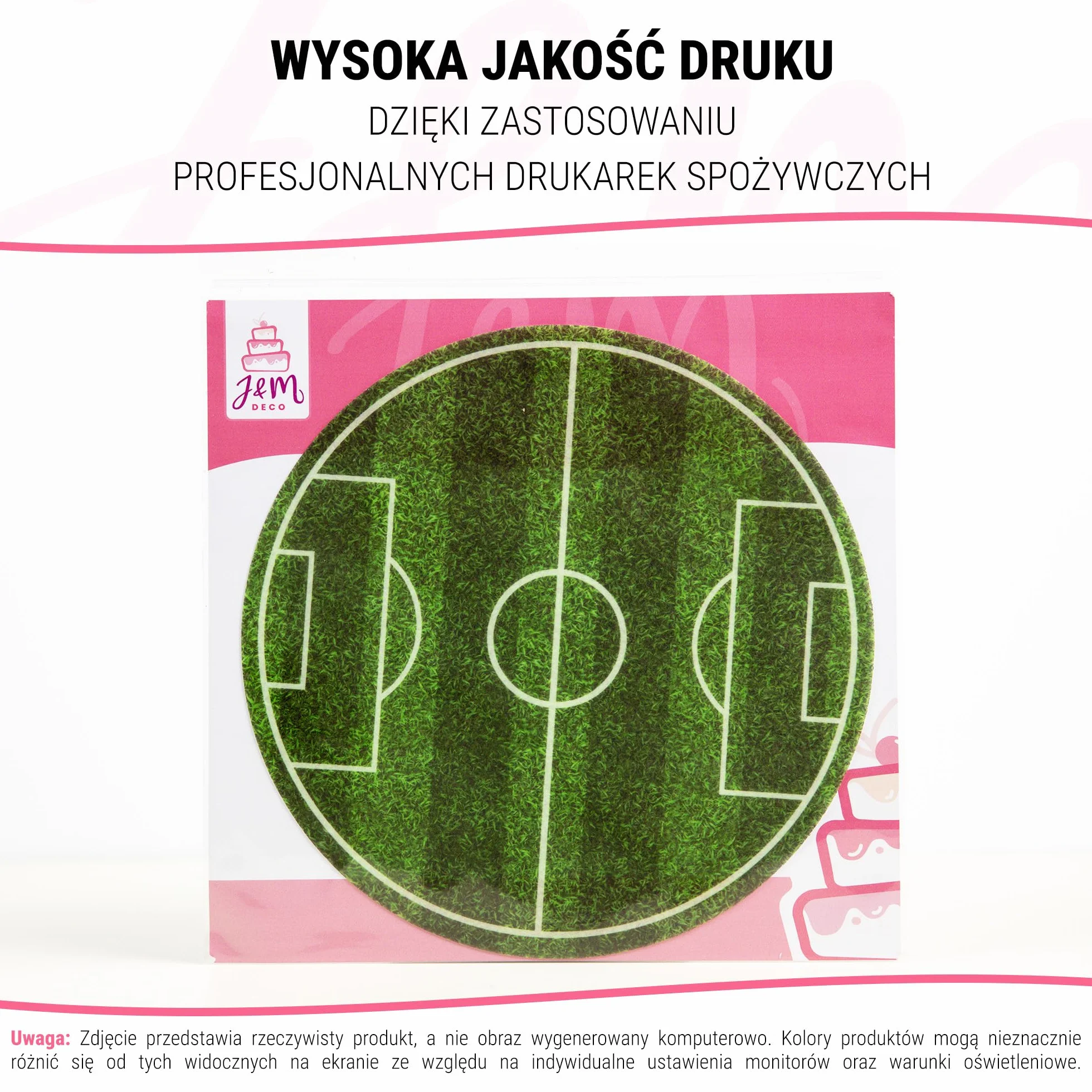 J&M DECO Opłatek na tort Boisko Piłkarskie Gamer Ø20 cm – jadalna dekoracja urodzinowa dla dzieci – topper tortowy futbol – bezglutenowy i wegański