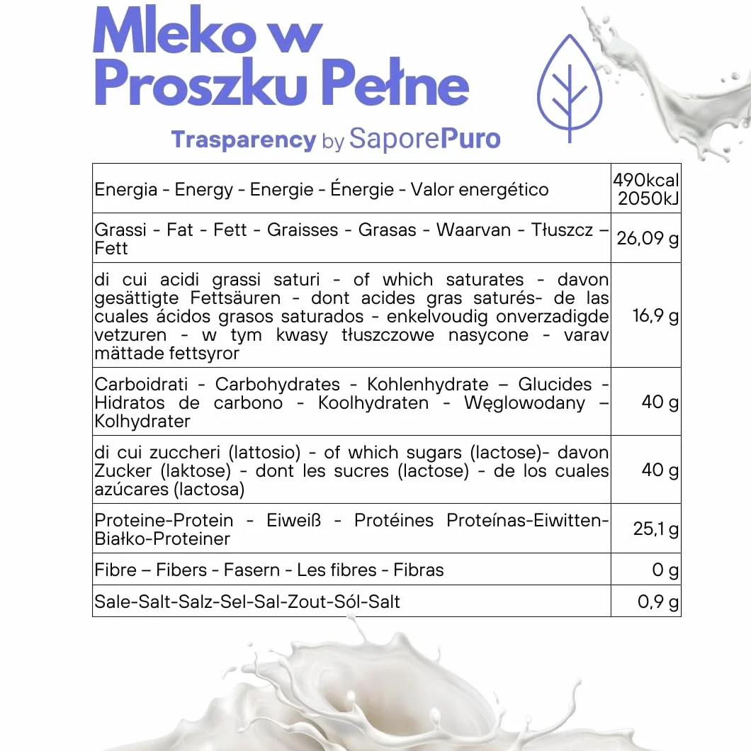 Saporepuro Pełne mleko w proszku 1 kg
