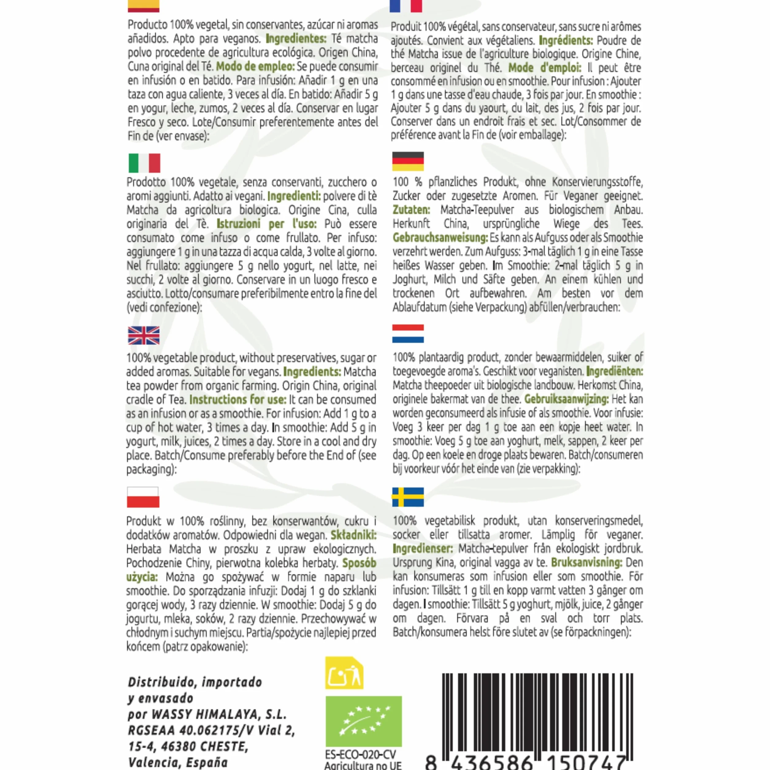 Matcha ECO WASSY Premium Proszek 200g Zielona Herbata Detoks Przeciwutleniacz