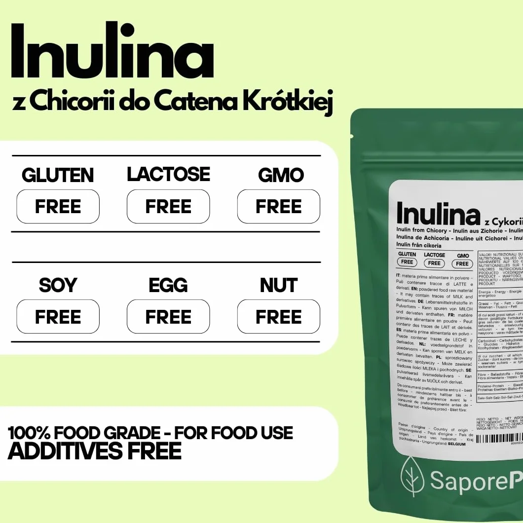 SaporePuro Inulina w proszku 250 gr - Błonnik z korzeni cykorii - naturalny prebiotyk - KRÓTKI ŁAŃCUCH