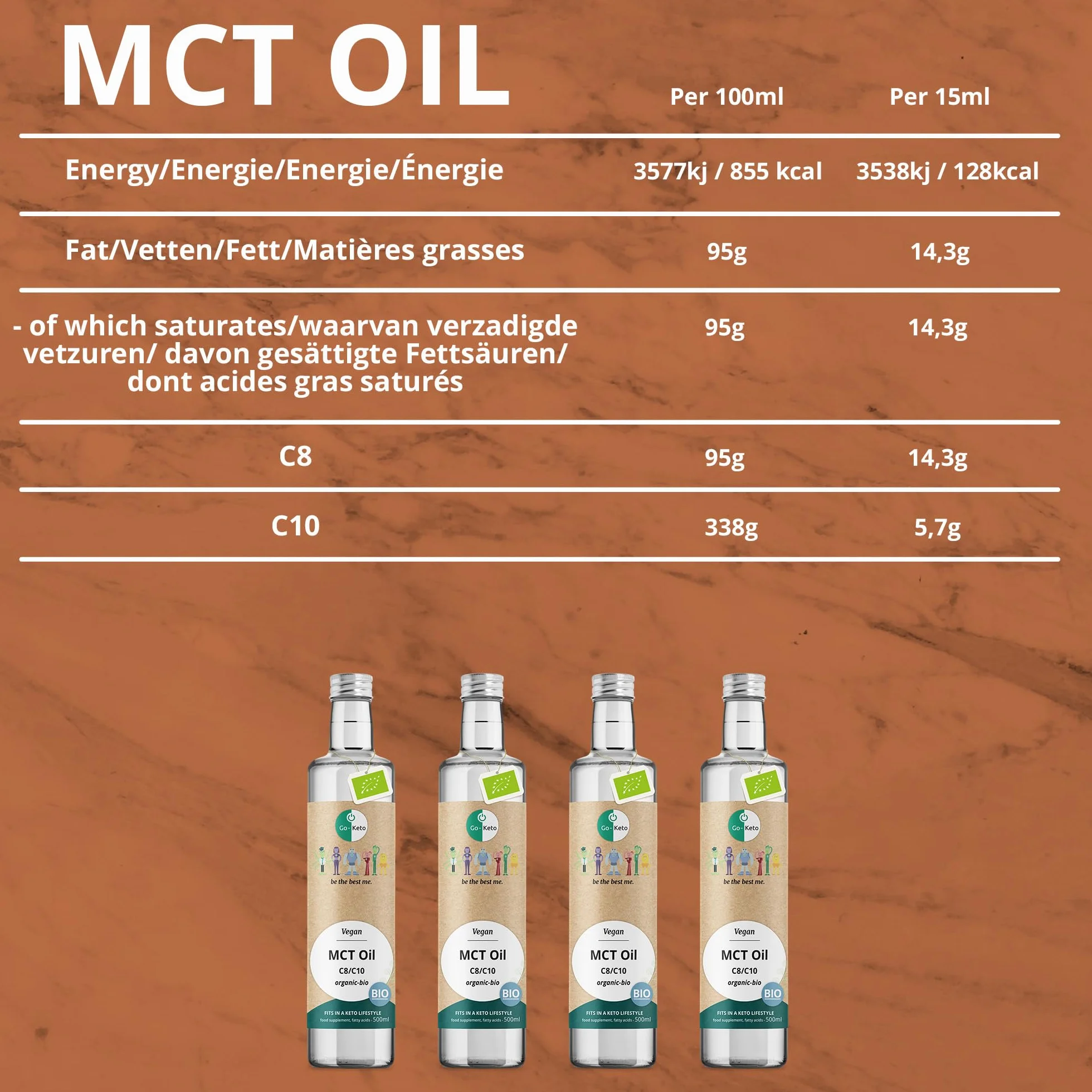 Go-Keto BIO MCT Oil 500ml – Organiczny Olej MCT C8/C10 z BIO Oleju Kokosowego, Wegański, Low Carb