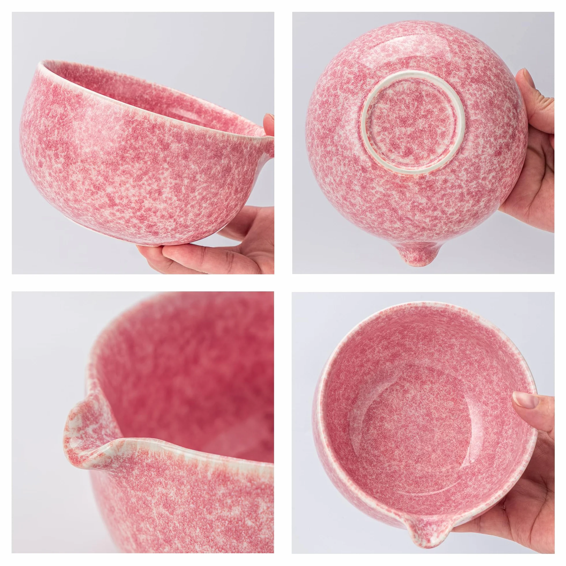 TEANAGOO Zestaw trzepaczek Matcha, zestaw 7 szt., różowy, zestaw do ceremonii matcha, zestaw do herbaty matcha do robienia latte, ceramiczna miska (chawan) z wylewką i trzepaczką, prezent dla