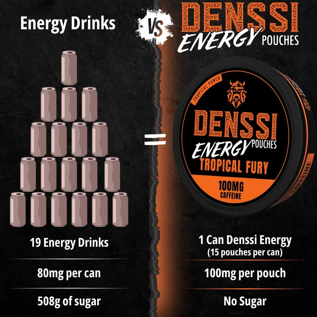 Denssi Kapsułki energetyczne z kofeiną, alternatywa dla koncentracji i energii, saszetki nootropowe bez cukru (1 opakowanie, Furia Tropical)