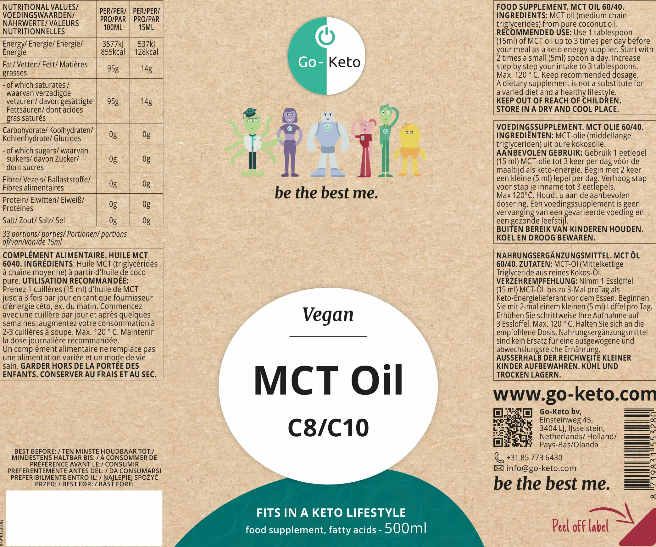 Go-Keto MCT Oil olej MCT 500 ml C8/C10, 100% olej kokosowy, bez oleju palmowego, do diety ketogenicznej