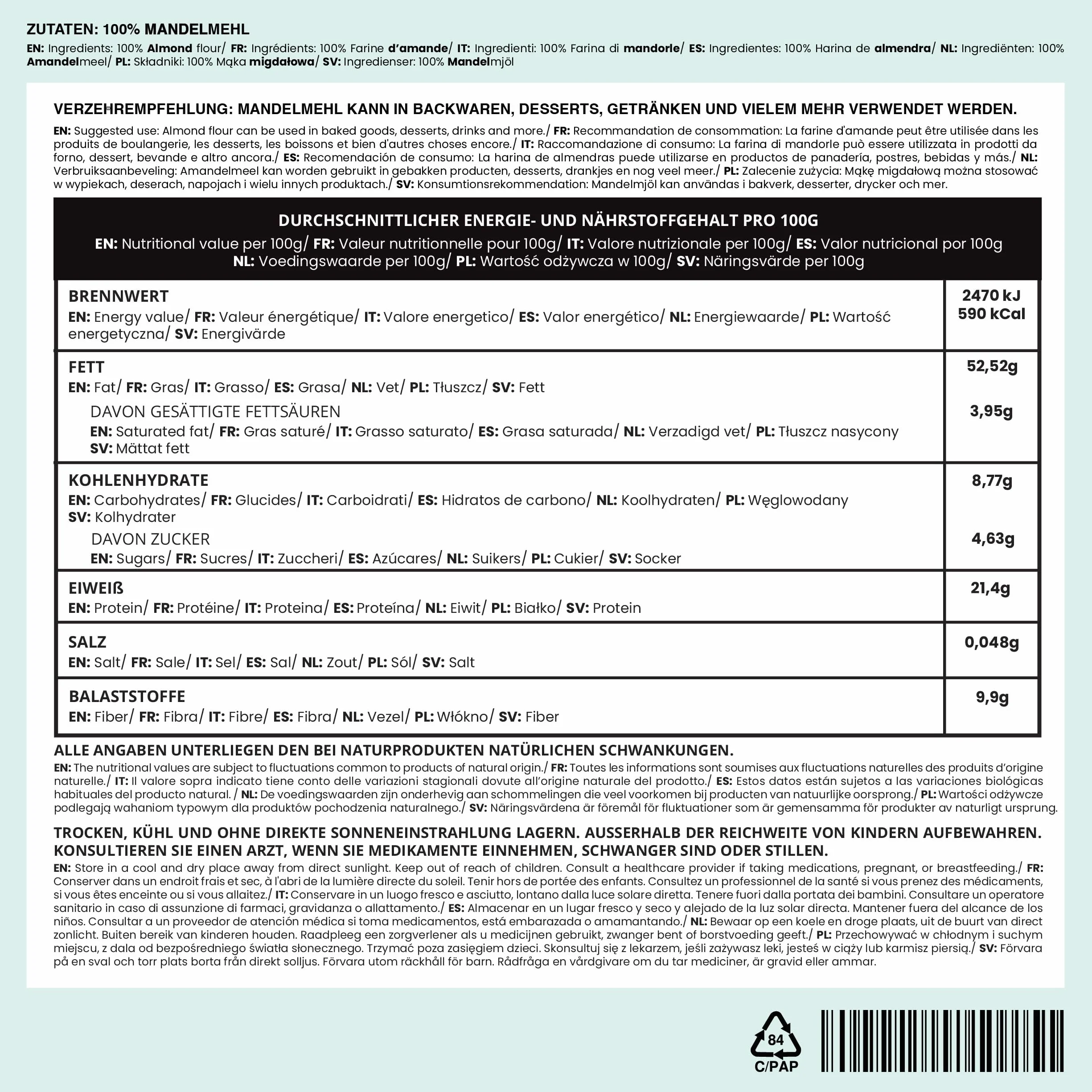 IDDA Herbal Mąka Migdałowa 500g, Mielone Surowe Migdały, Bezglutenowa Mąka, Idealna do Wypieków Keto