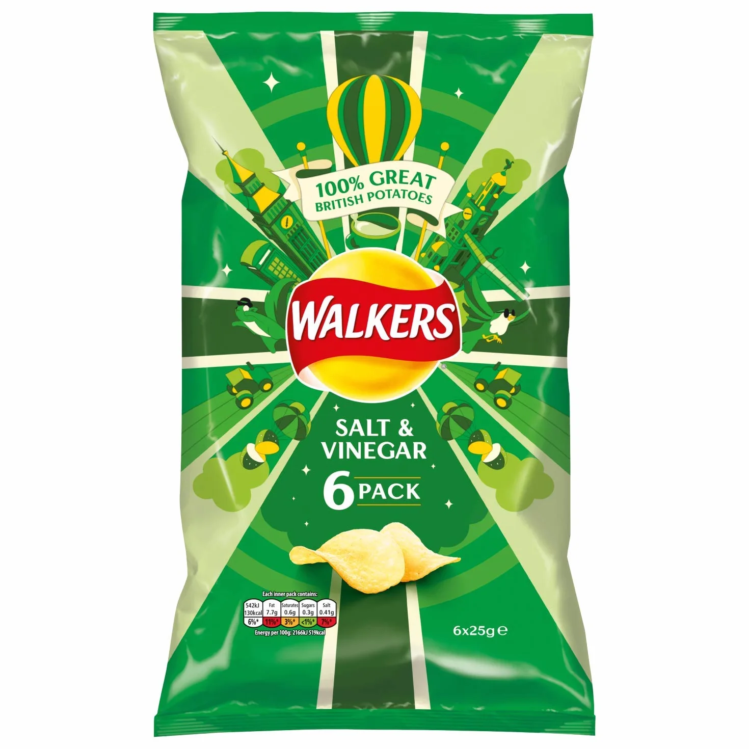 Walkers Salt and Vinegar Potato Chips 6 x 25 g Dani Store