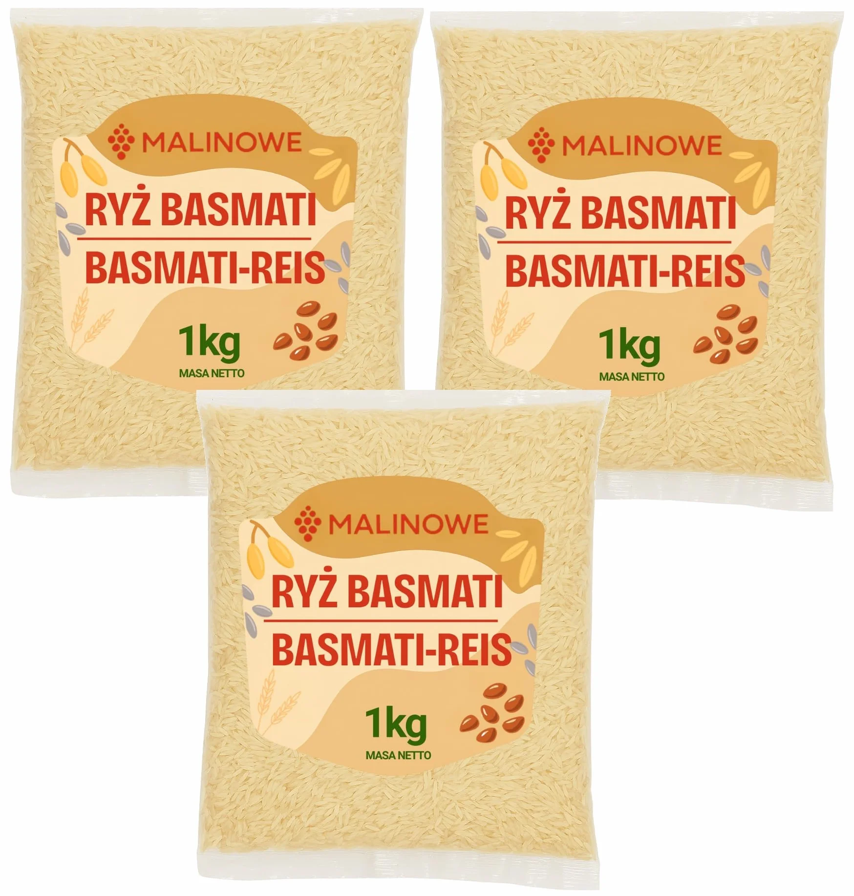 Malinowe RYŻ BASMATI 3x1kg Zestaw Naturalny Wysoka Jakość