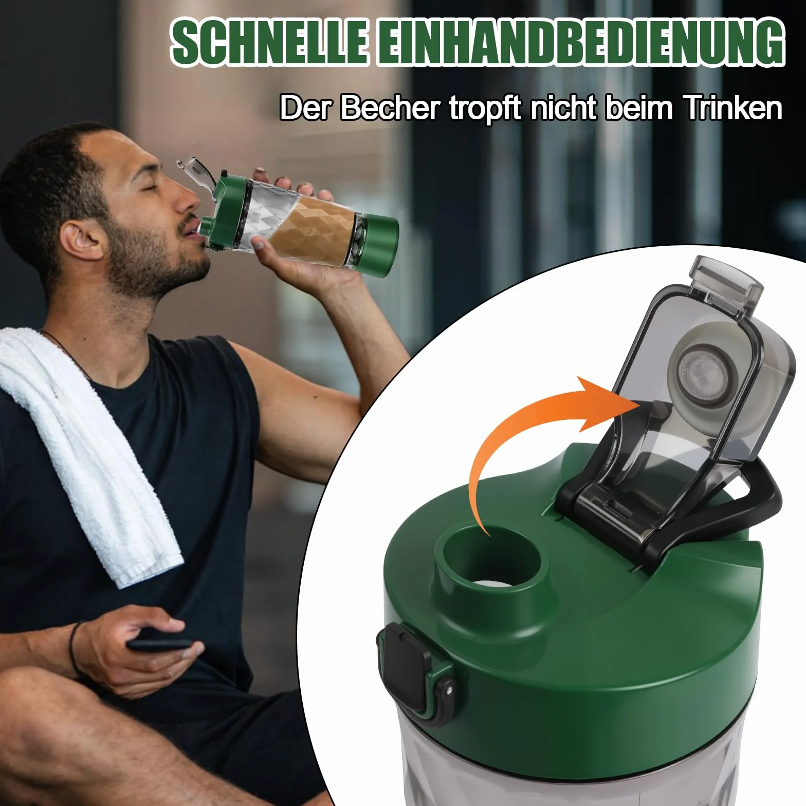 Elektryczny shaker 650 ml z komorą na proszek, ładowany przez USB, BPA free, zielony