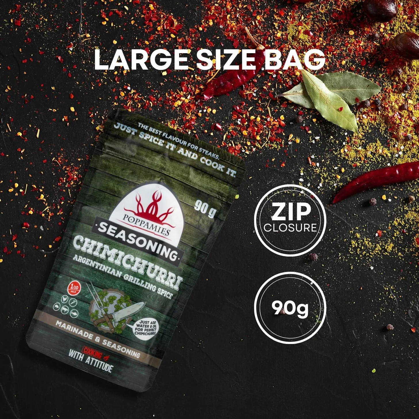 Poppamies Chimichurri BBQ Rub - Sucha Marynata i Przyprawa BBQ idealna do ryb Warzyw Kurczaka Wieprzowiny Wołowiny - duże opakowanie (90 g)