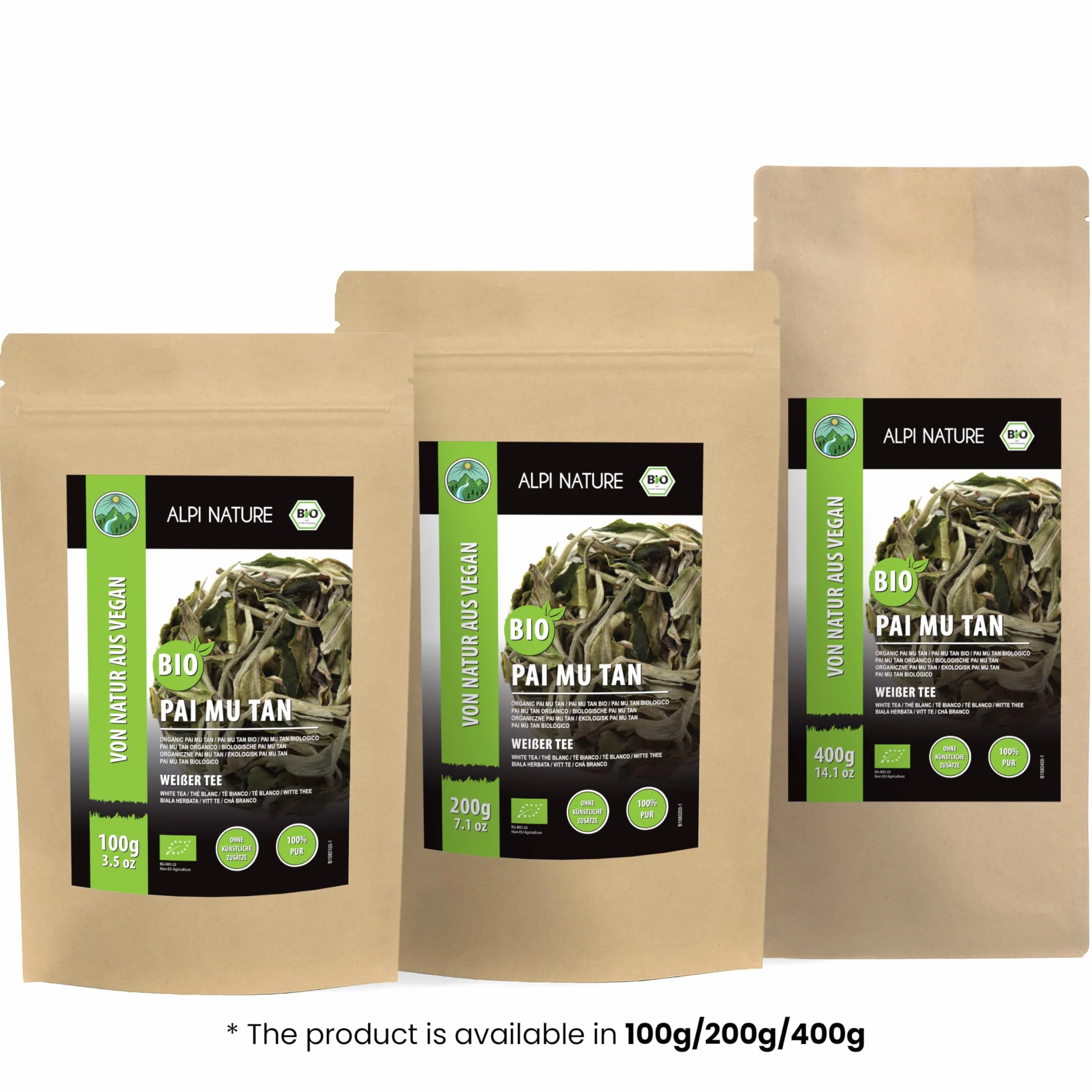Alpi Nature Ekologiczna Herbata Pai Mu Tan 100g, Biała Herbata Pai Mu Tan, Naturalnie Zawierająca Kofeinę