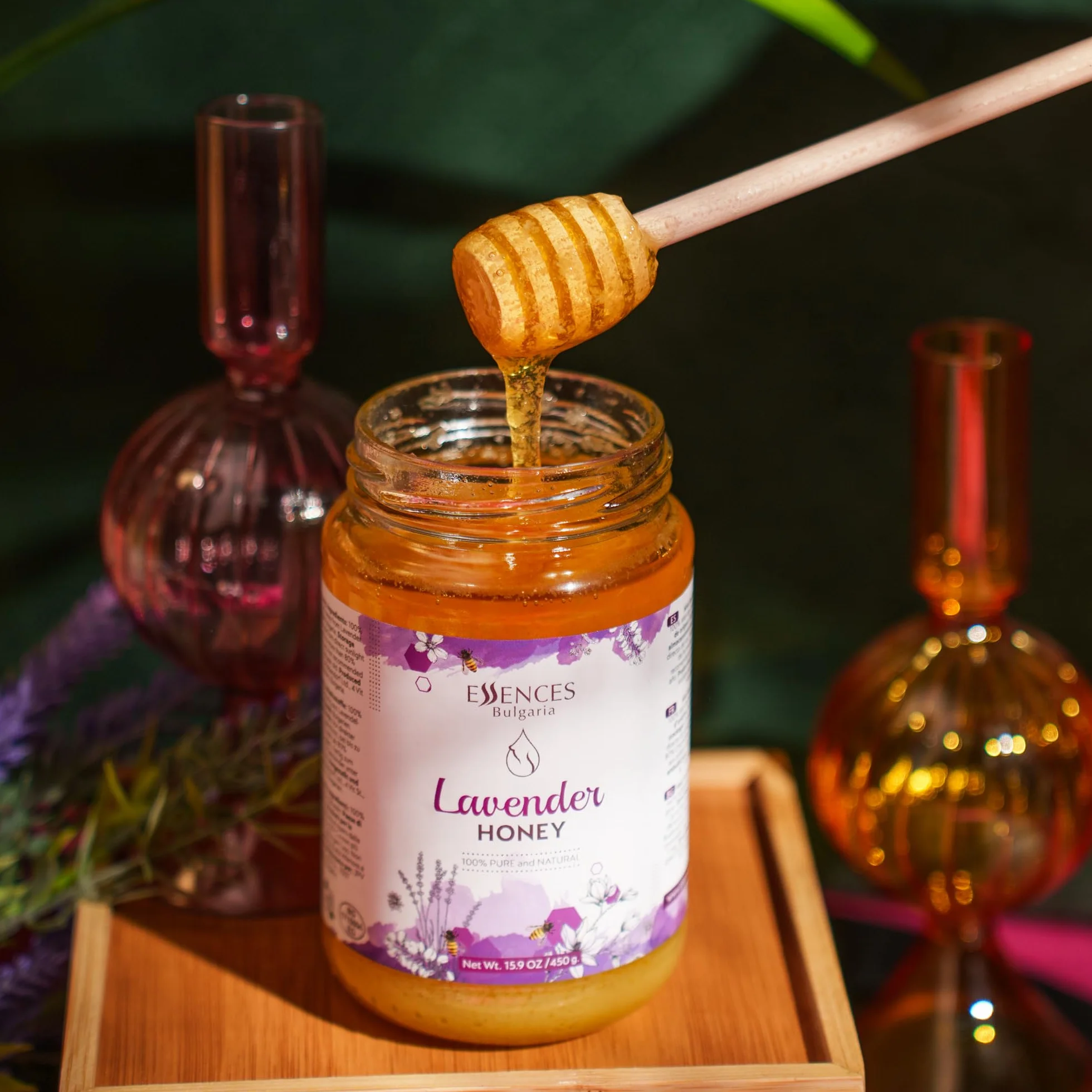 Essences Bułgaria Surowy Miód Lawendowy 450gr | Niesamowity smak | 100% Czysty i Naturalny | Bez dodatków | Surowy miód pszczeli | Naturalny słodzik | Wolne od GMO | Bezglutenowe